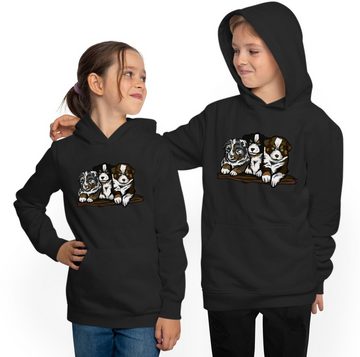 MyDesign24 Hoodie Kinder Kapuzen Sweatshirt Hunde Hoodie Drei Hundewelpen Kapuzensweater mit Aufdruck, i215