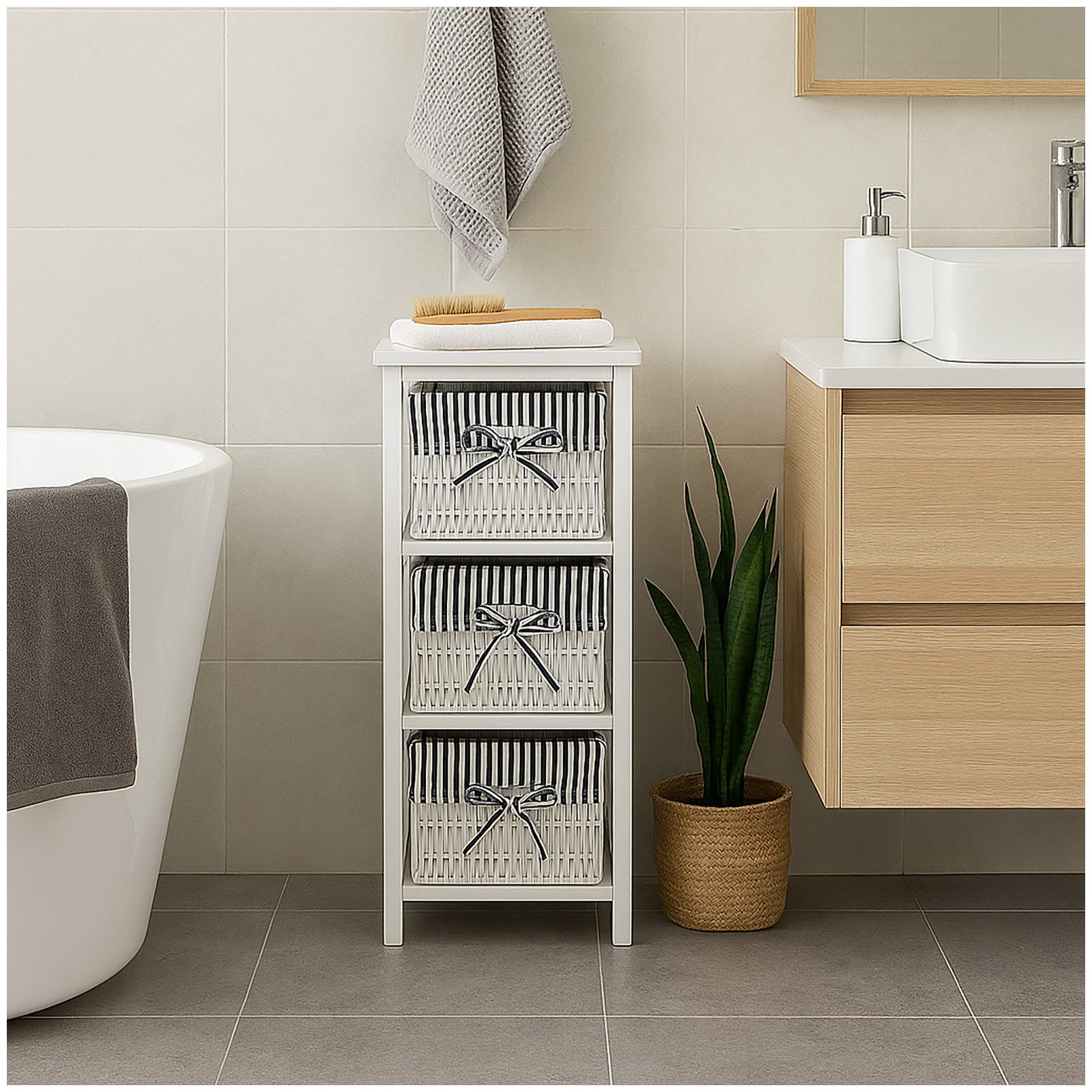 HTI-Living Badregal Praktisches Regal aus Paulowniaholz mit 3 Körben, Stück 1-tlg., Badregal Schubladenkommode