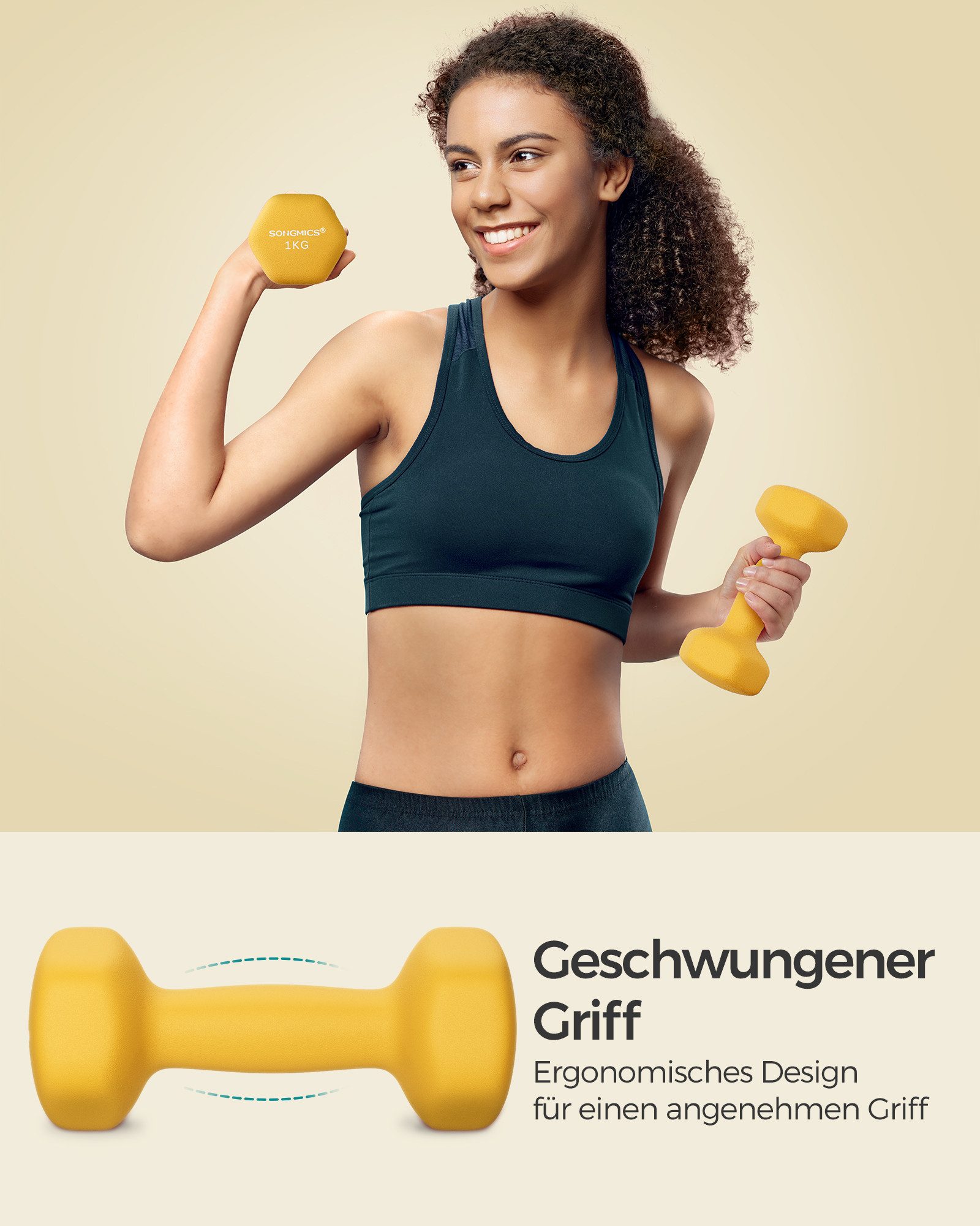 SONGMICS Kurzhantel Hanteln, 5 Gewichtsklasse, (2er Set Neopren-Beschichtung, Hantelset, Kurzhanteln, Hexagon), 2 x 1 kg, Krafttraining, Workout, Fitnesstraining, für Zuhause