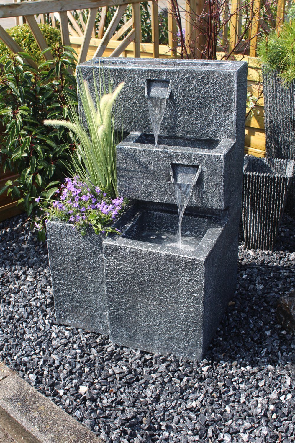 Arnusa Gartenbrunnen Grada Springbrunnen, (Komplett-Set), mit LED Beleuchtung und Pflanzbecken