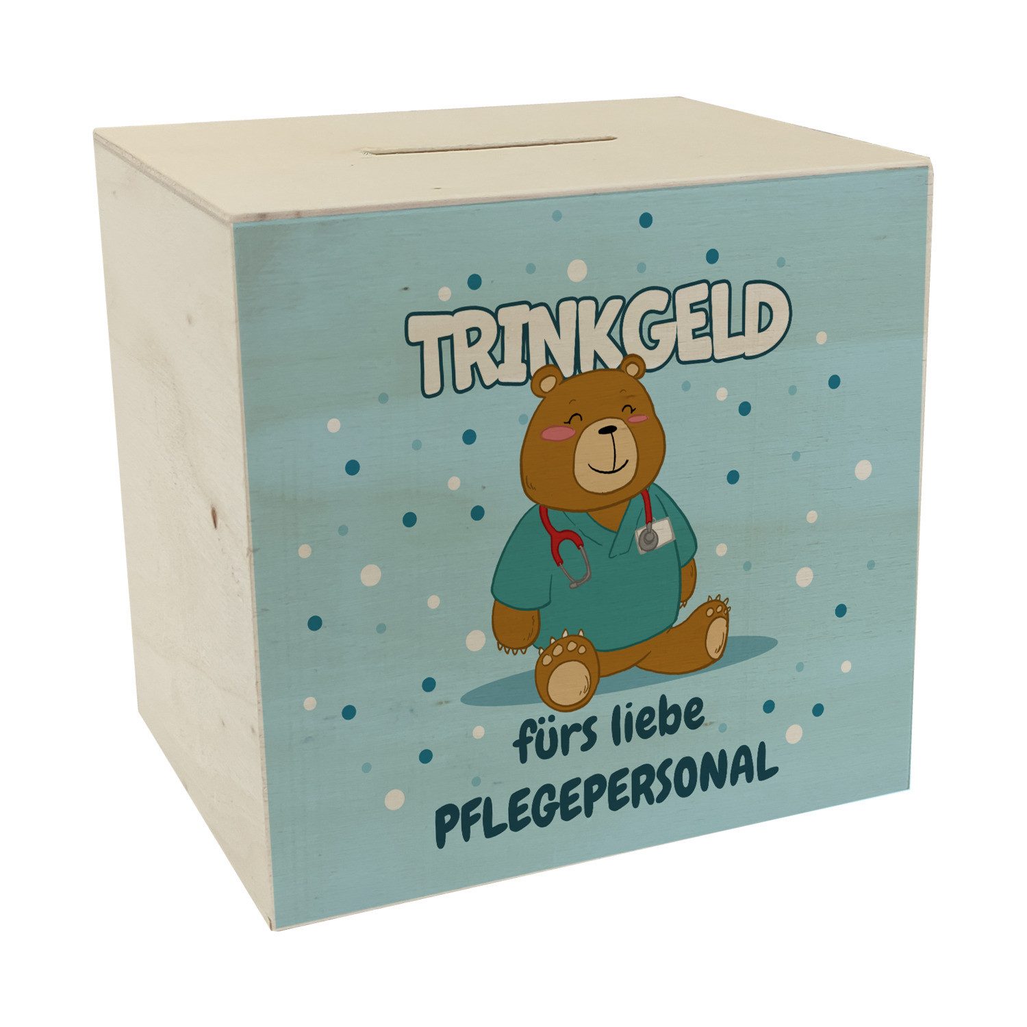 Spardose Trinkgeld fürs liebe Pflegepersonal Spardose aus Holz mit süßem Bären