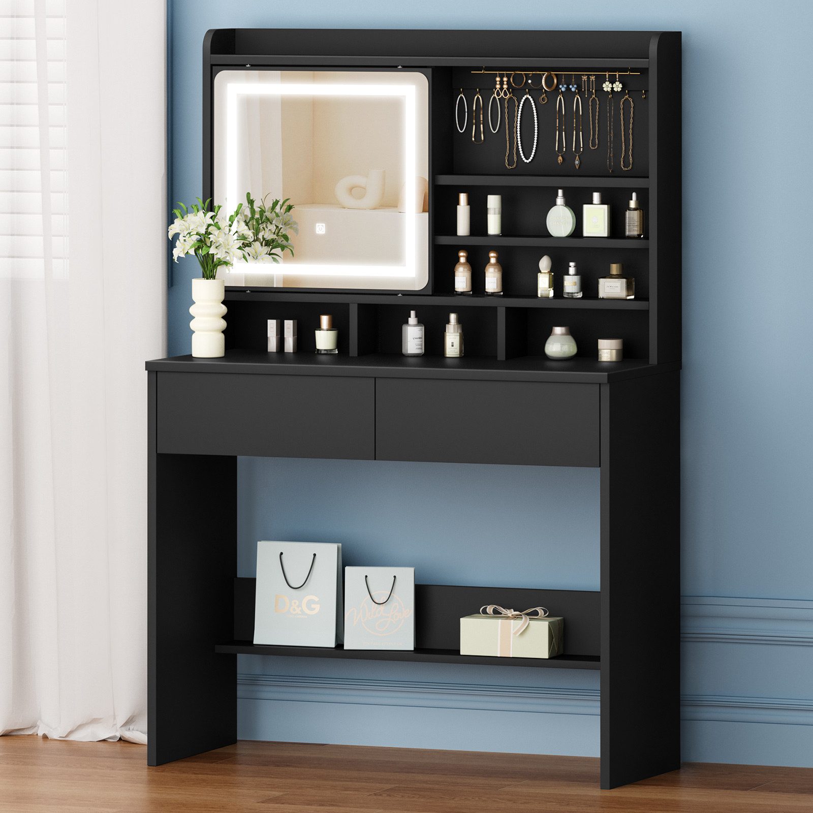 ALFORDSON Schminktisch mit 2 Schubladen und Schmuckhalter, LED-Spiegel stuf günstig online kaufen