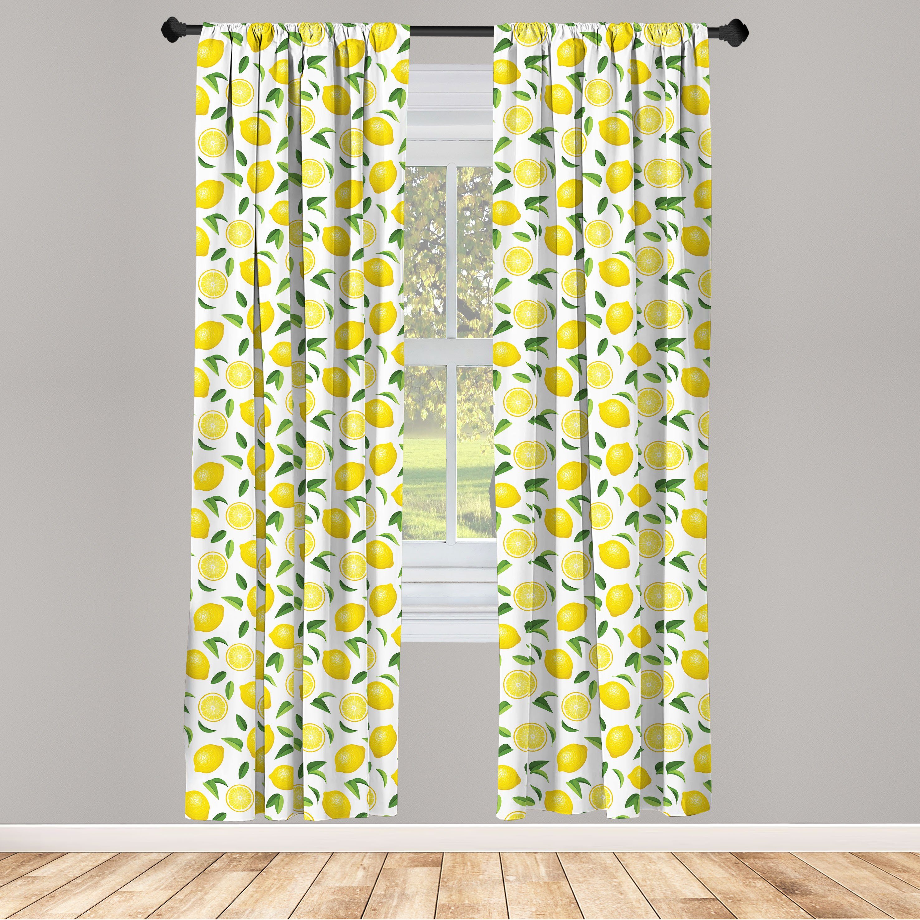 Gardine Vorhang für Wohnzimmer Schlafzimmer Dekor, Abakuhaus, Microfaser, Zitrone Frucht-Kunst-Zitronen und Blätter