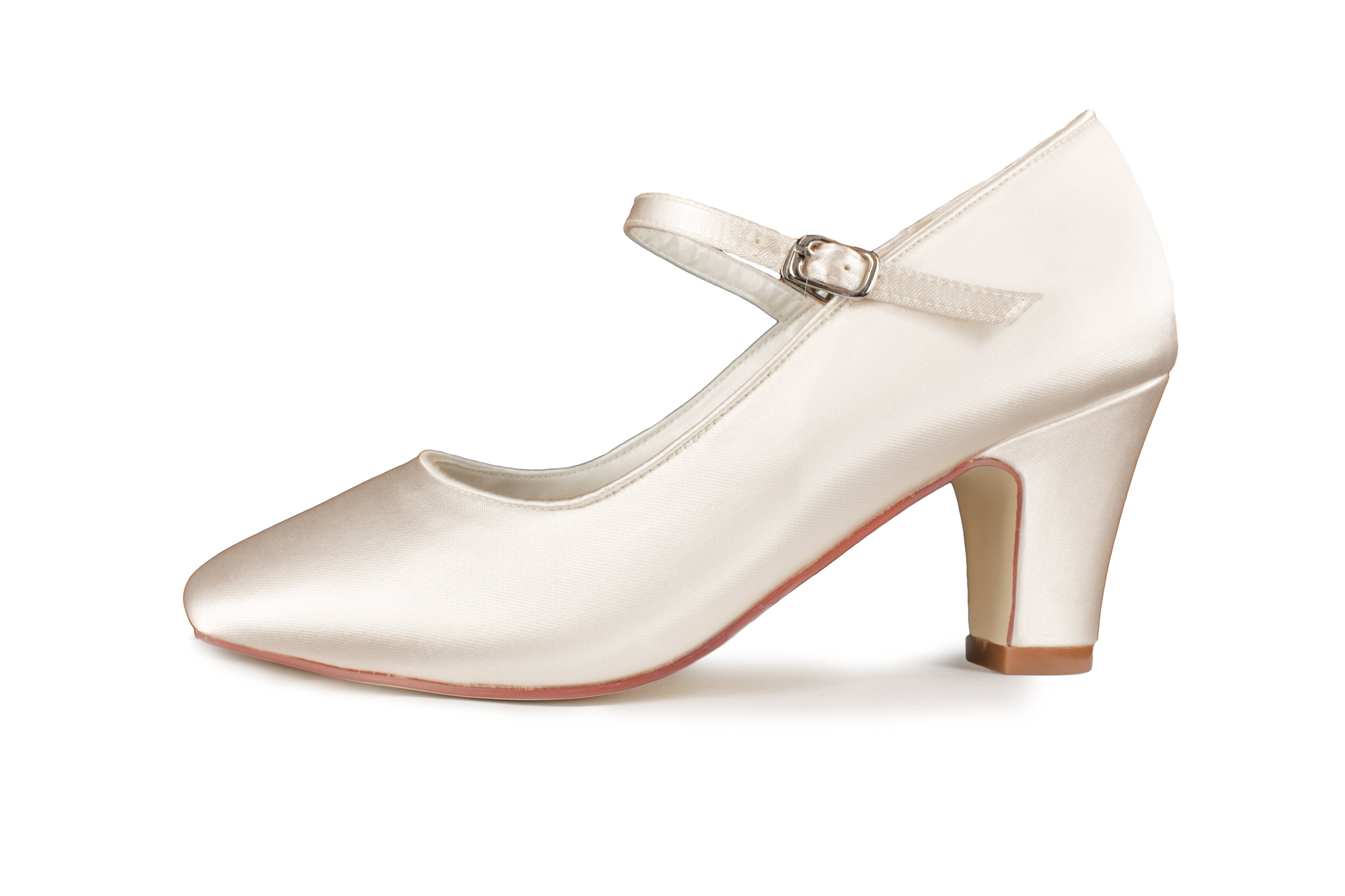 White Lady 929 ivory Satin - bequeme Brautschuhe mit breitem Absatz Spangenpumps