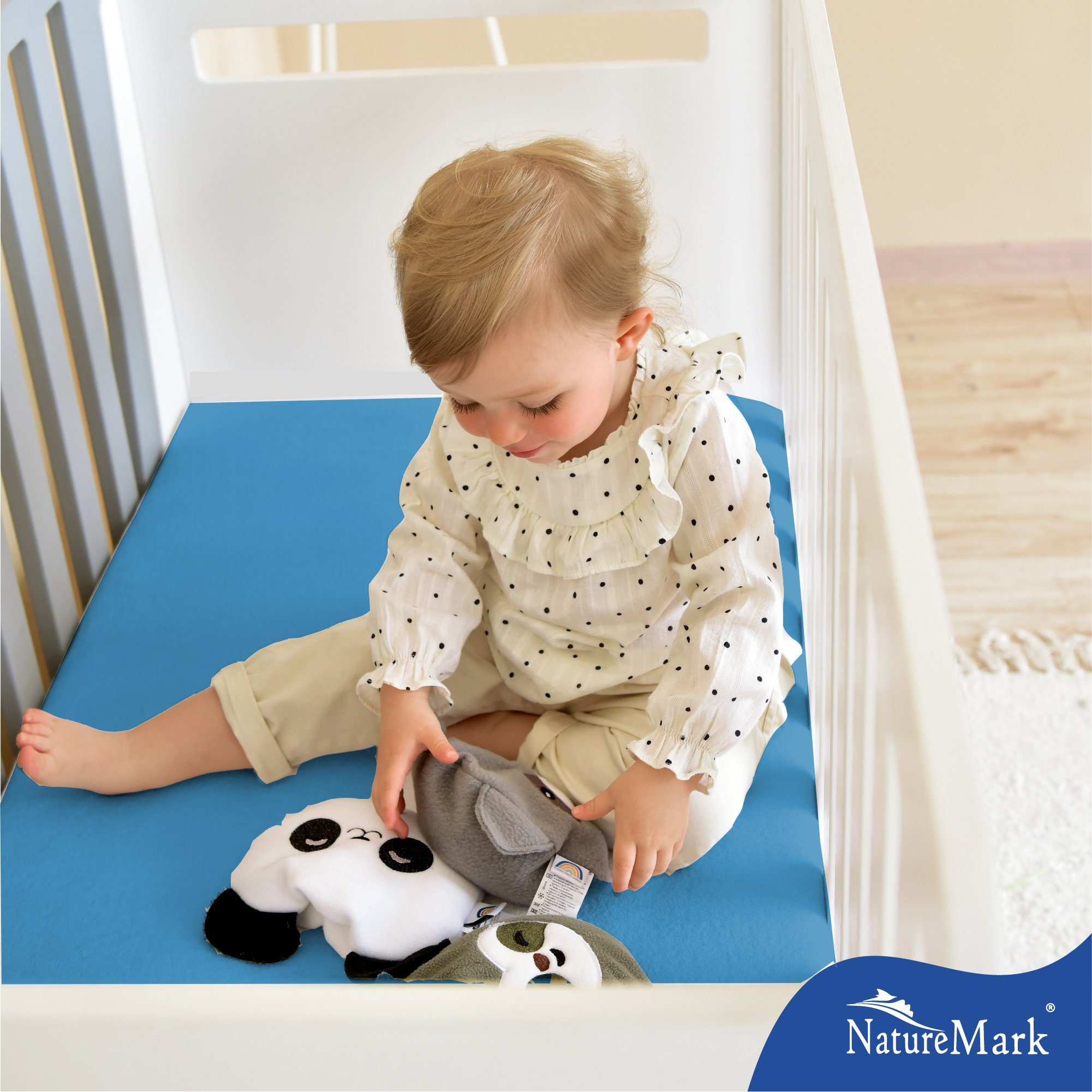NatureMark Spannbettlaken Jersey Spannbetttuch, 100% Baumwolle, Gummizug: rundum, (2 Stück), Kinder Spannbetttuch, für Baby-/Kinderbett, 70x140 cm, Türkis – Bild 4 von 4
