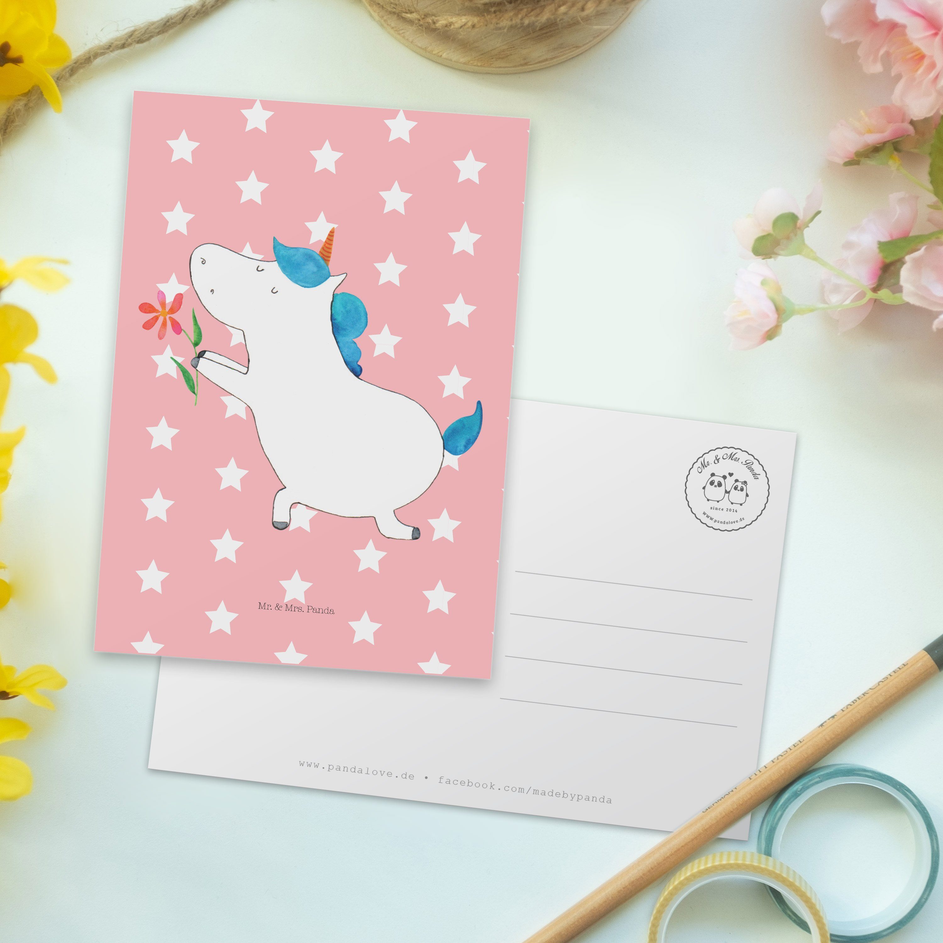 Postkarte Heiratsantrag, & Einhorn Grußkarte, Blume Mrs. Mr. Geschenk, - Rot Peg Pastell - Panda