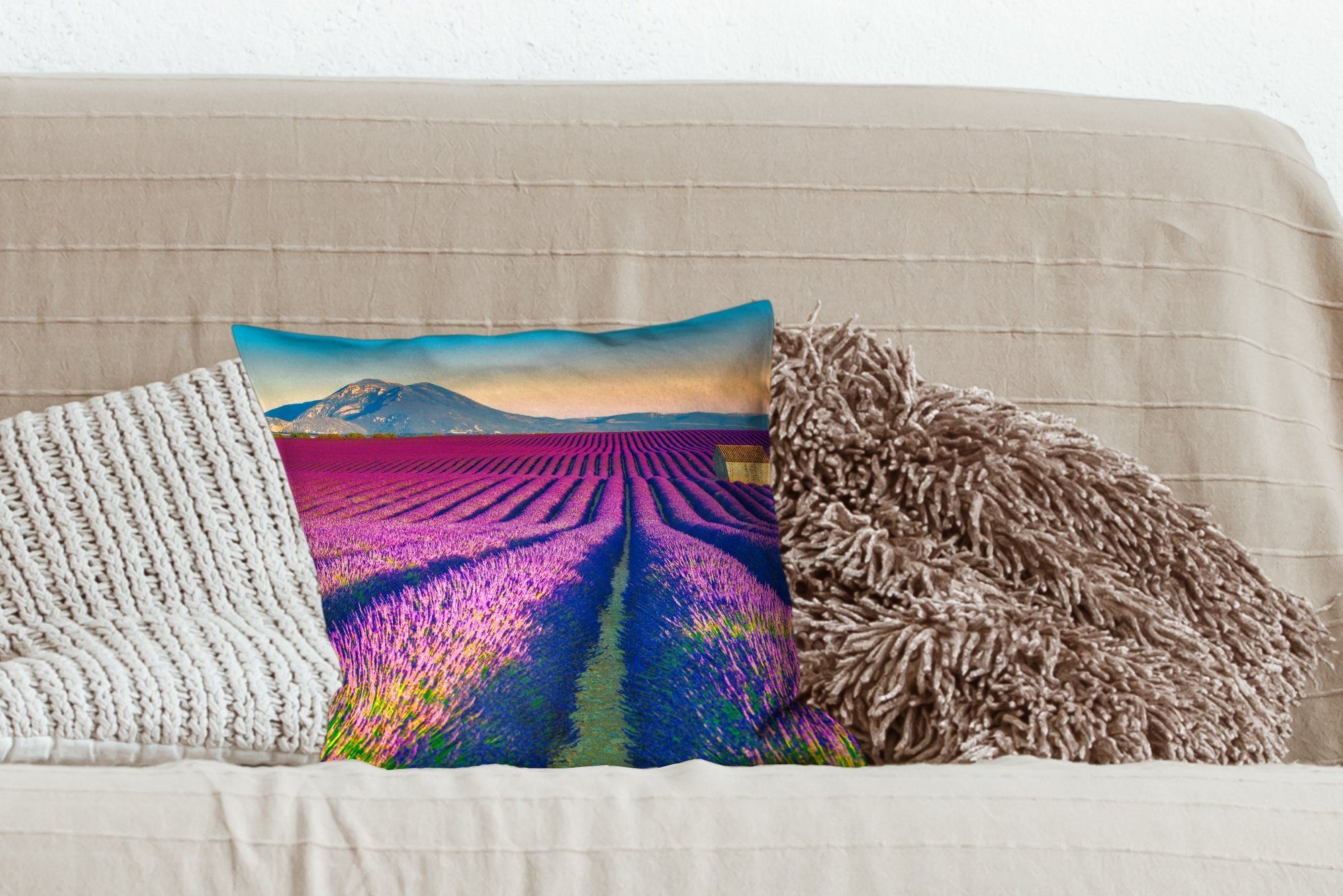 MuchoWow Dekokissen Lavendel - Blumen, - für mit Schlafzimmer, Füllung Sofakissen Zierkissen Wohzimmer, Berg Deko