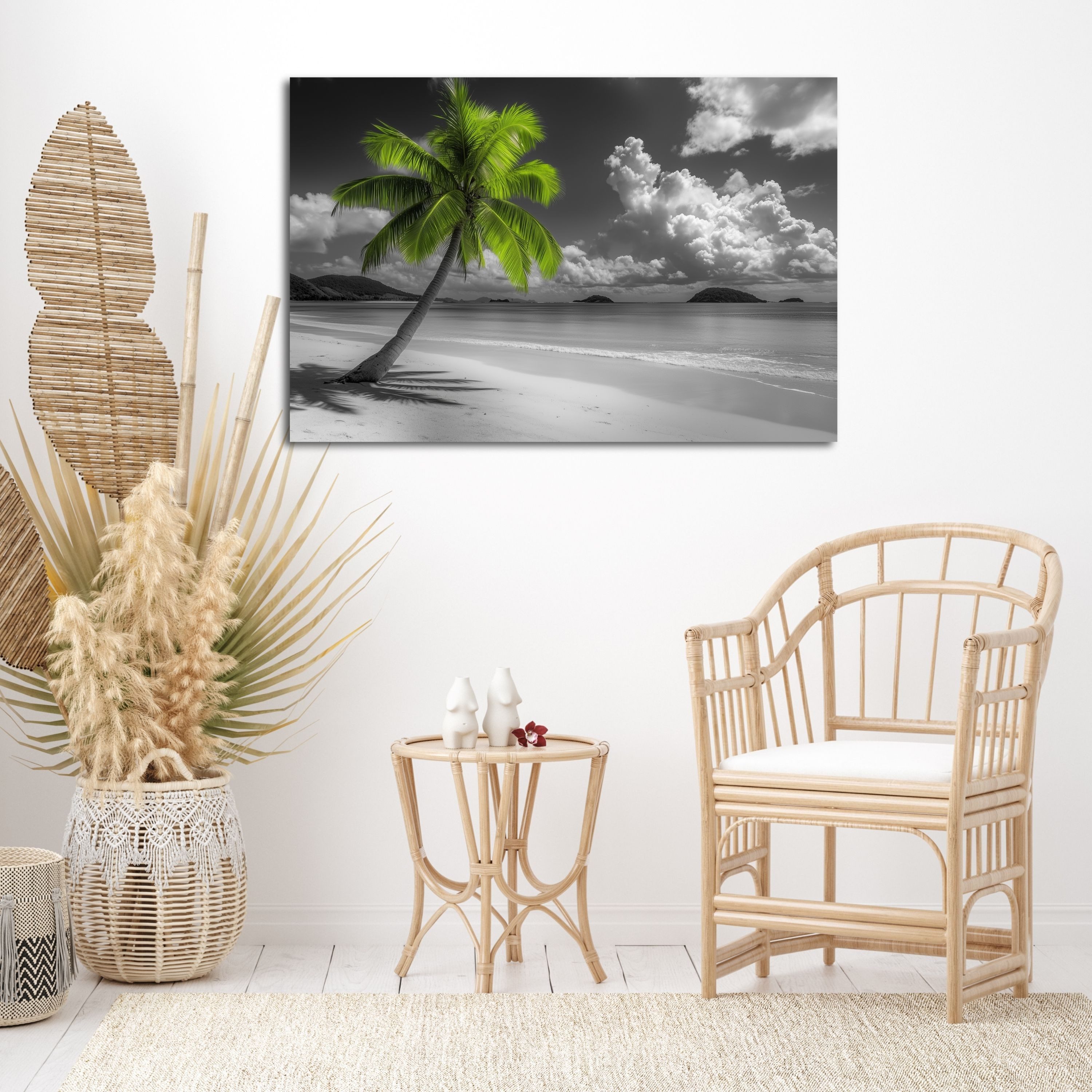 DARO Design Leinwandbild Modern Abstrakt Wandbilder XXL Wandbild Wand Deko Leinwand Bilder, (grüne Palme - Bild groß Wohnzimmer Schlafzimmer Küche Esszimmer Einteilig Querformat Fotodruck Leinwände Wanddeko Abstrakte Kunst Boho), 30x20cm