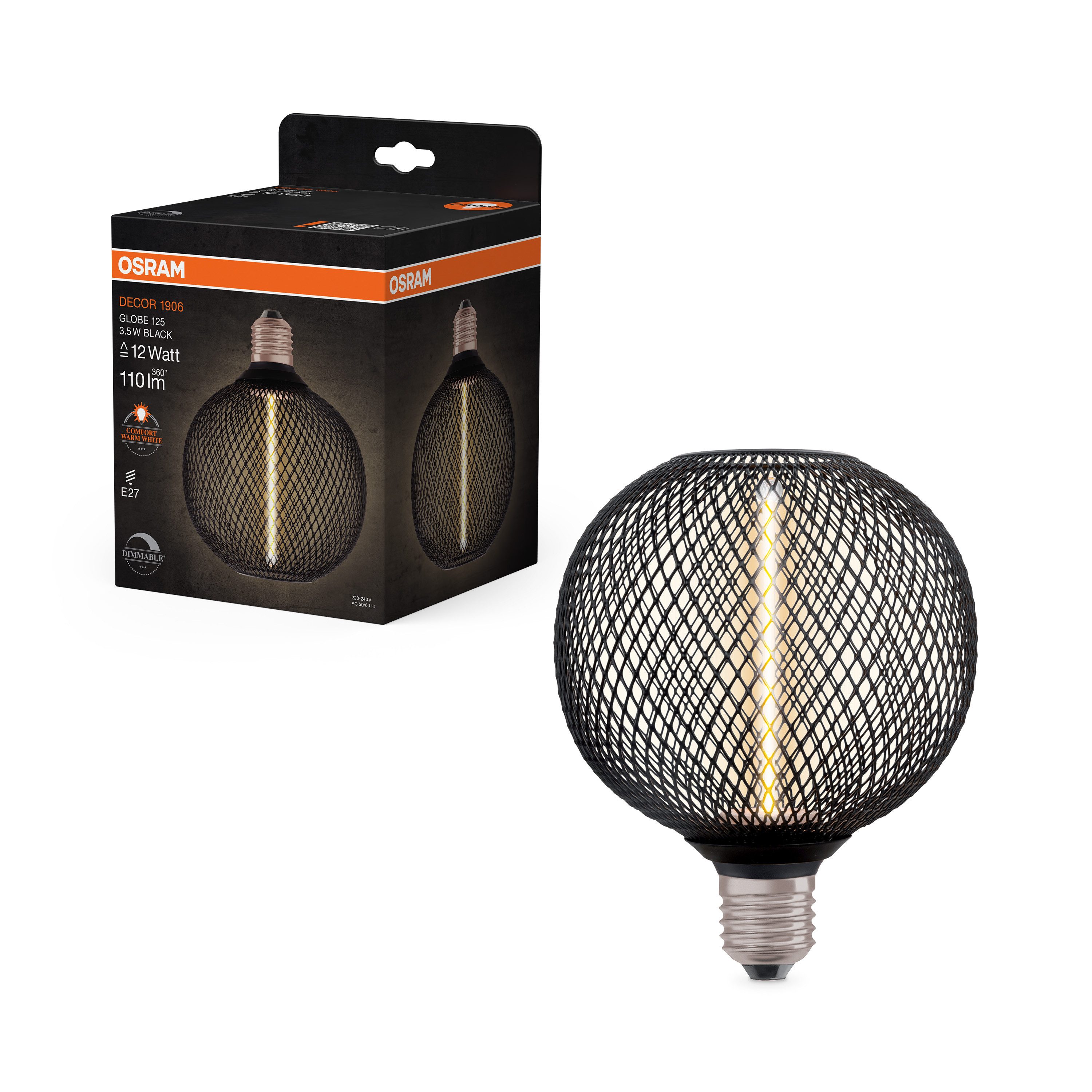 Ledvance LED-Leuchtmittel DECOR LED STRAW FILAMENT GLOBE 125 12 BLACK DIM 3.5W 818 E27, E27, 1 St., Komfort warmes Weiß, Die integrierte Lampe sorgt für eine moderne und luxuriöse Atmosphäre