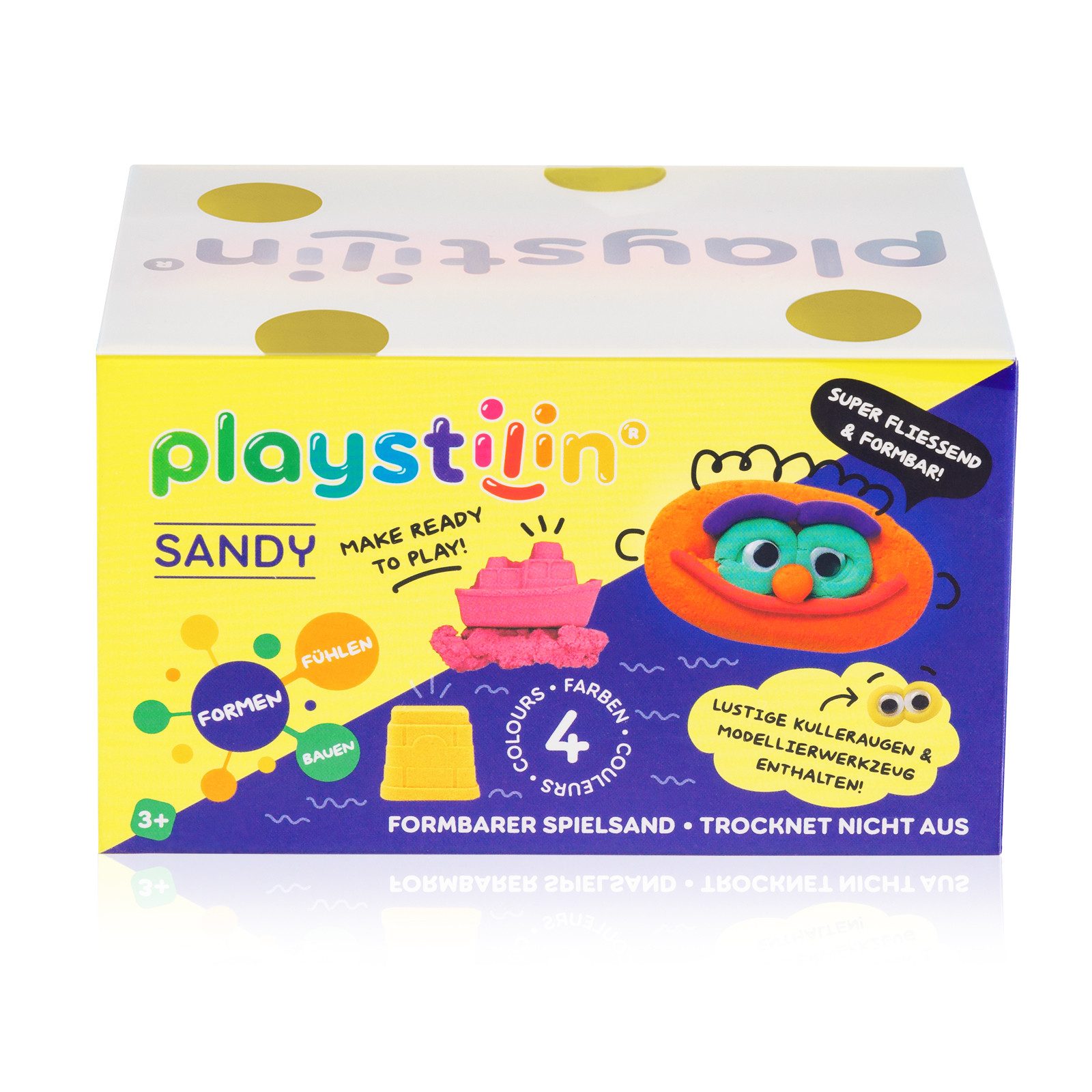 Playstilin® Knetsand SANDY (Knetset, 1-tlg., mit Kulleraugen und Modellierwerkzeug), extra formbarer Spielsand, nicht trocknend
