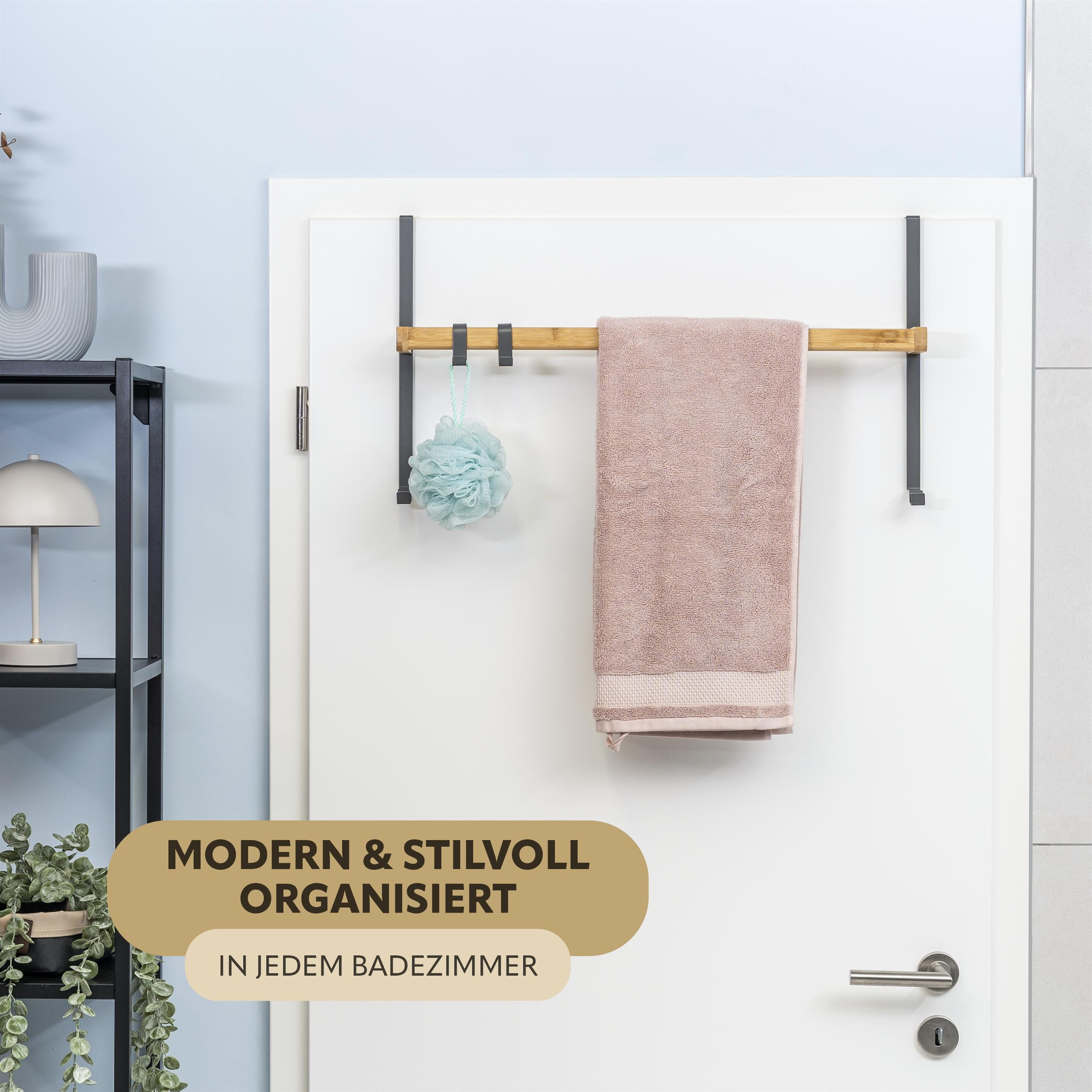eluno Türregal aus Metall und Bambus, 1 Handtuchstange, 2 Haken – Bild 2 von 5