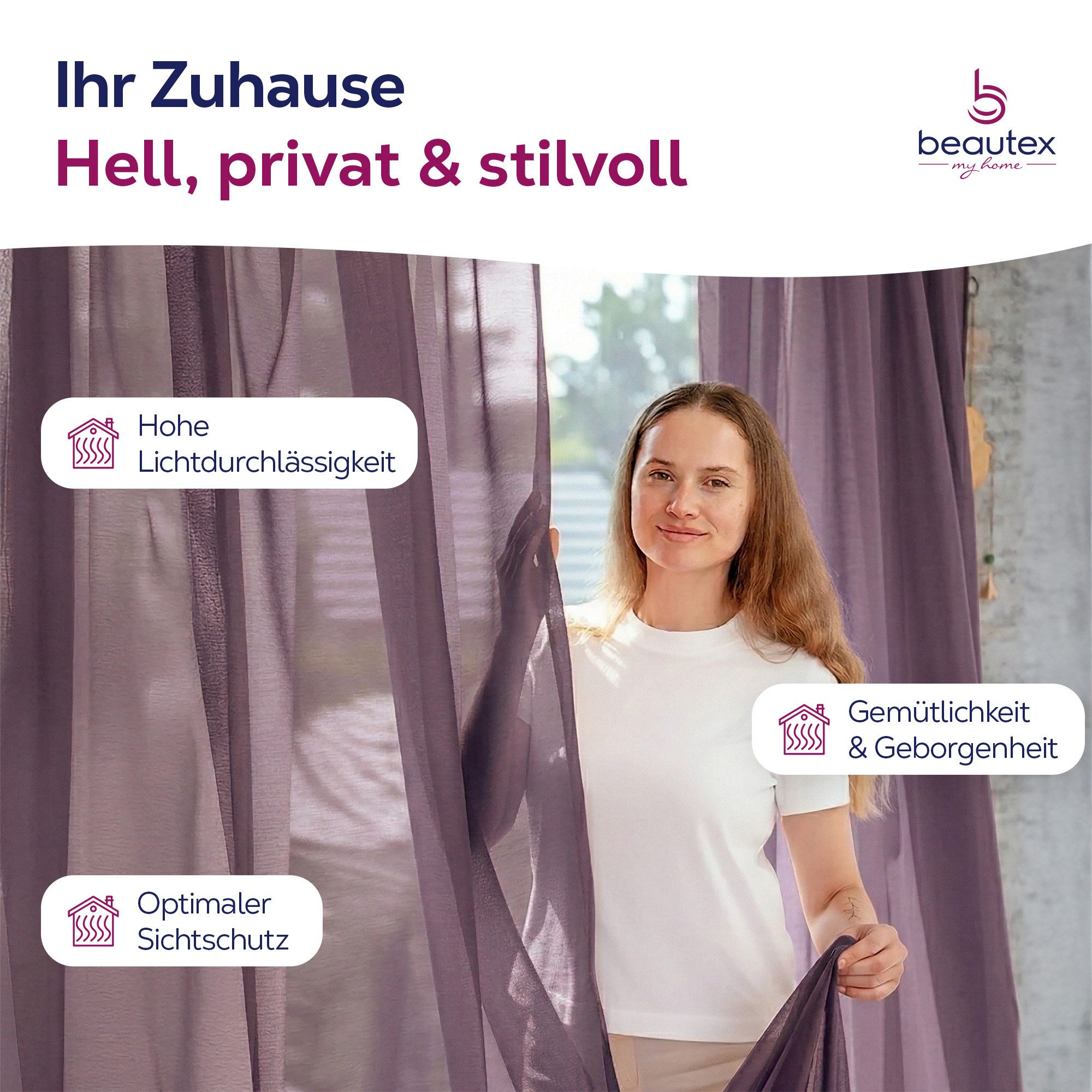 Beautex Gardine Transparente Gardine Dolly, wählbar mit Kräusel- und Ösen- Aufhängung (2 St), Ösen, transparent