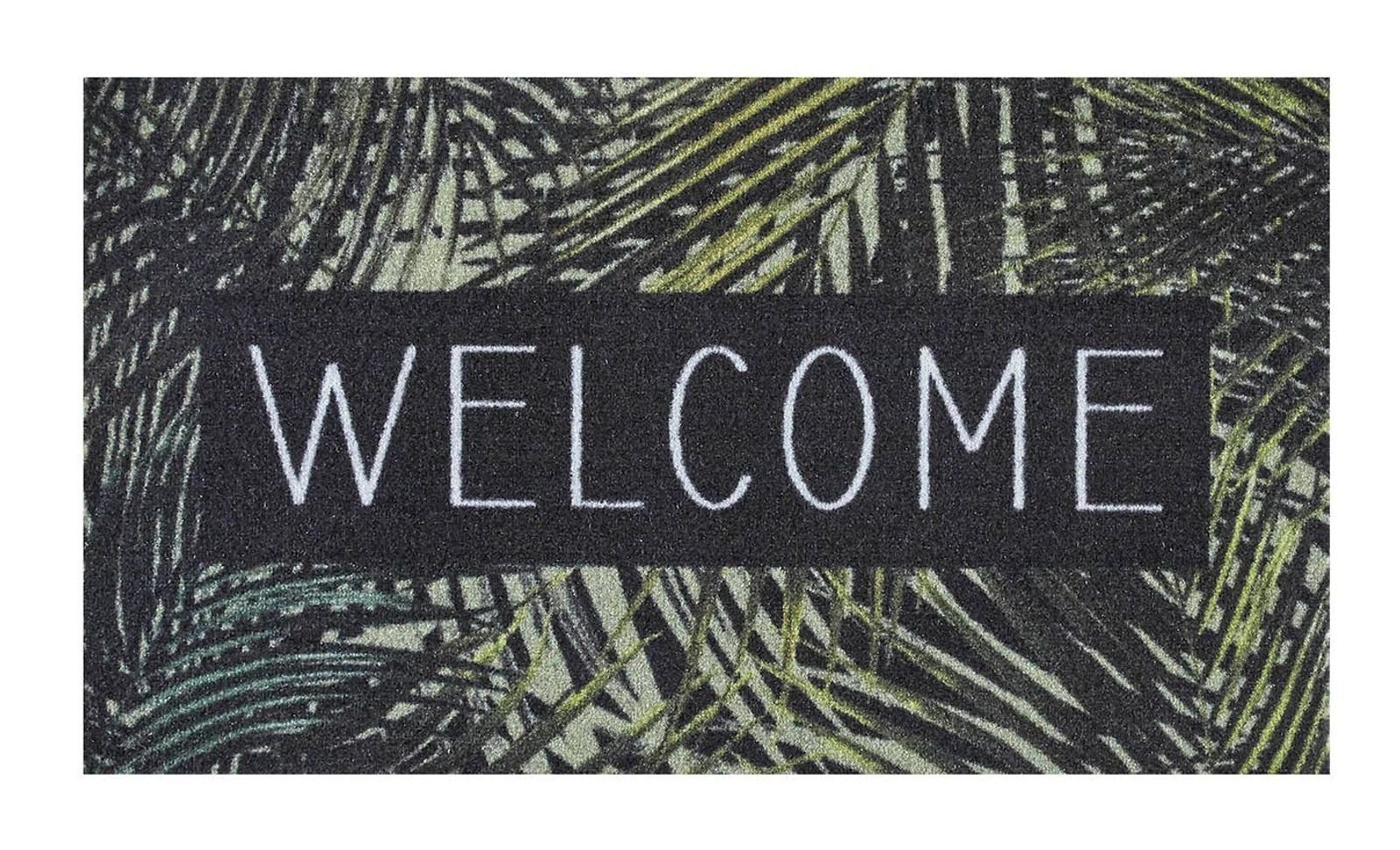 MD Entree Fußmatte Impression Schmutzfangmatte Eingangsmatte Innenbereich, rechteckig, Höhe: 5 mm, bei 30° waschbar, anti-rutsch, 40 x 70 cm, Welcome Leaves, grün