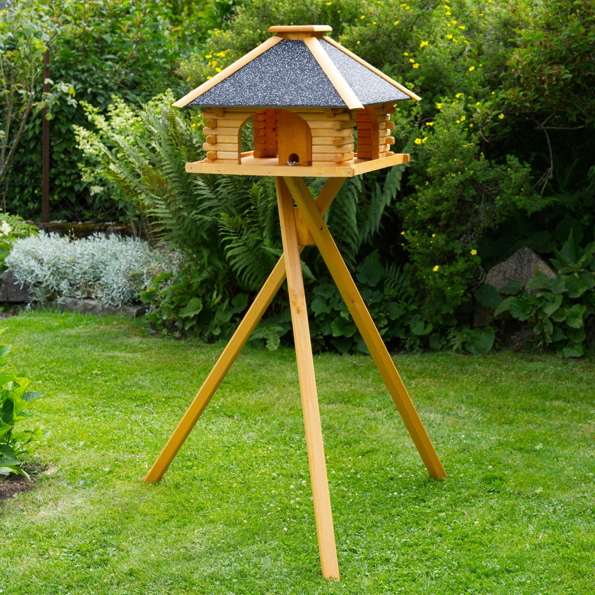 DSH DEKO SHOP HANNUSCH Vogelhaus Futterhaus mit Strukturputzdach, Ständer und Solar wählbar