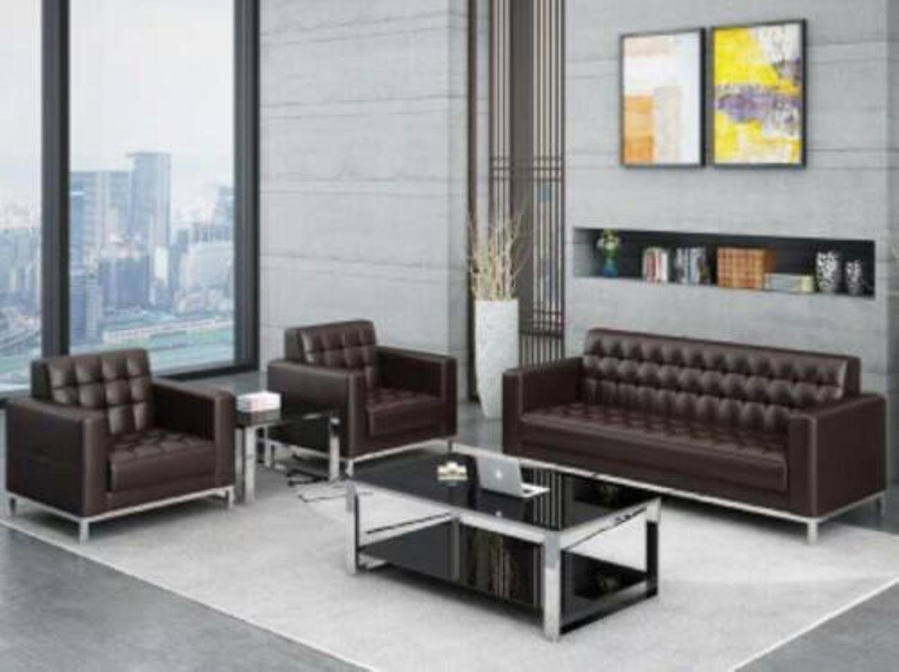 JVmoebel Wohnzimmer-Set, Büro Möbel Sofagarnitur 321 Sitzer Garnitur Polstersofa Sitz Design Braun