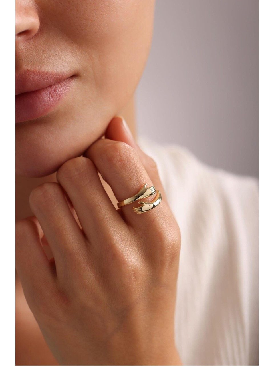 Nisan Silberring, Silber Verstellbarer Ring mit Umarmenden Händen, Goldplat günstig online kaufen