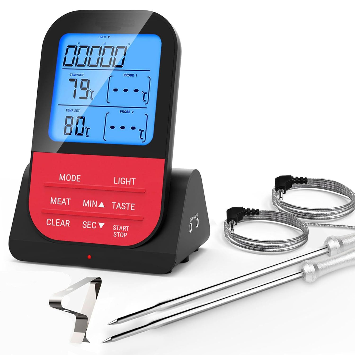 Grillthermometer mit 2 Sonden Digitales Fleischthermometer Wireless mit Timer