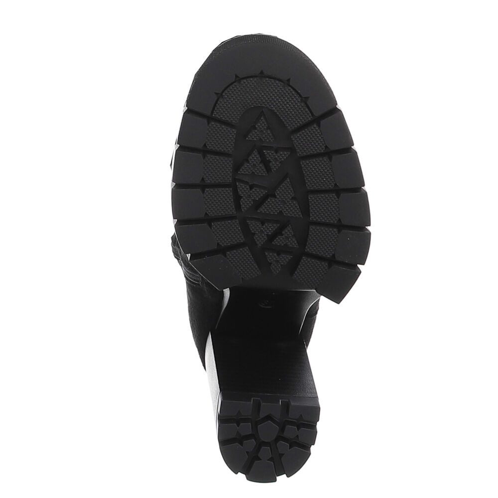 Ital-Design Damen kniehoher Stiefel mit Blockabsatz und Profilsohle High-Heel-Stiefel (92002411) Blockabsatz Stiefel in Schwarz