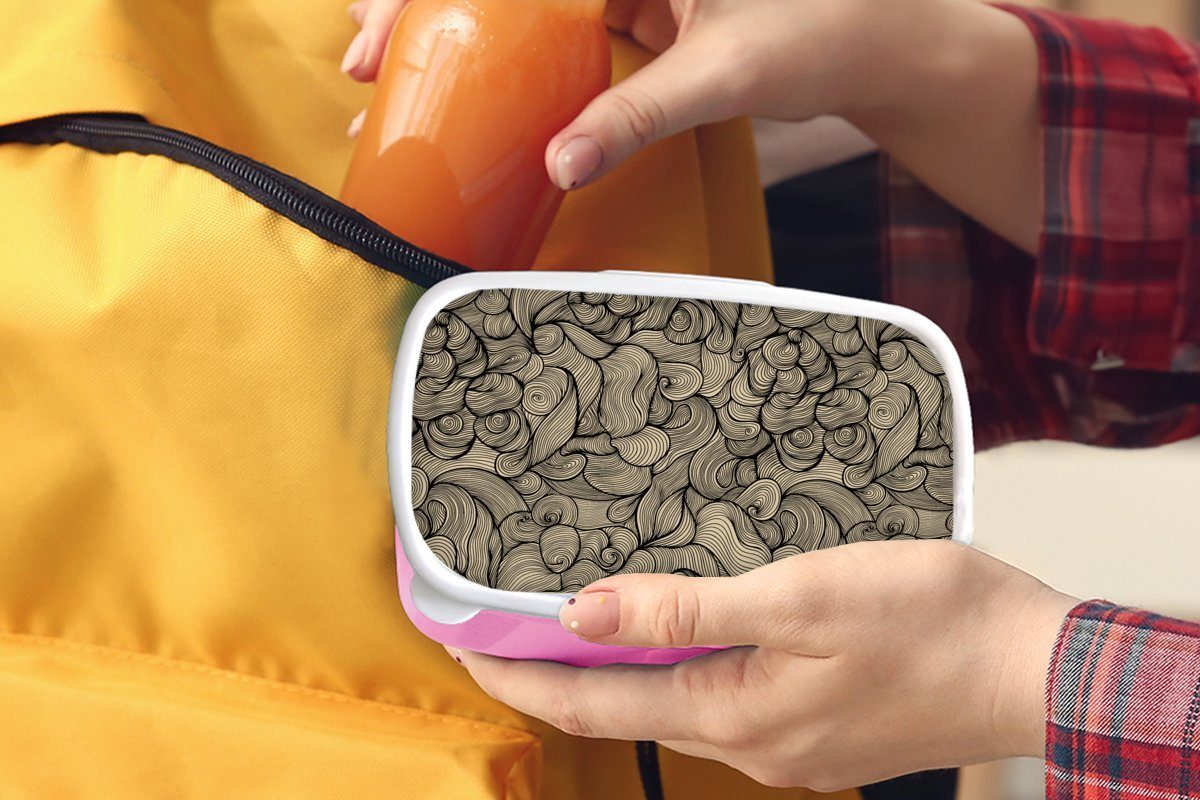 MuchoWow Lunchbox Abstrakt Snackbox, Brotdose - Mädchen, Kunststoff Kinder, für Muster, - (2-tlg), Brotbox rosa Kunststoff, Linie Erwachsene
