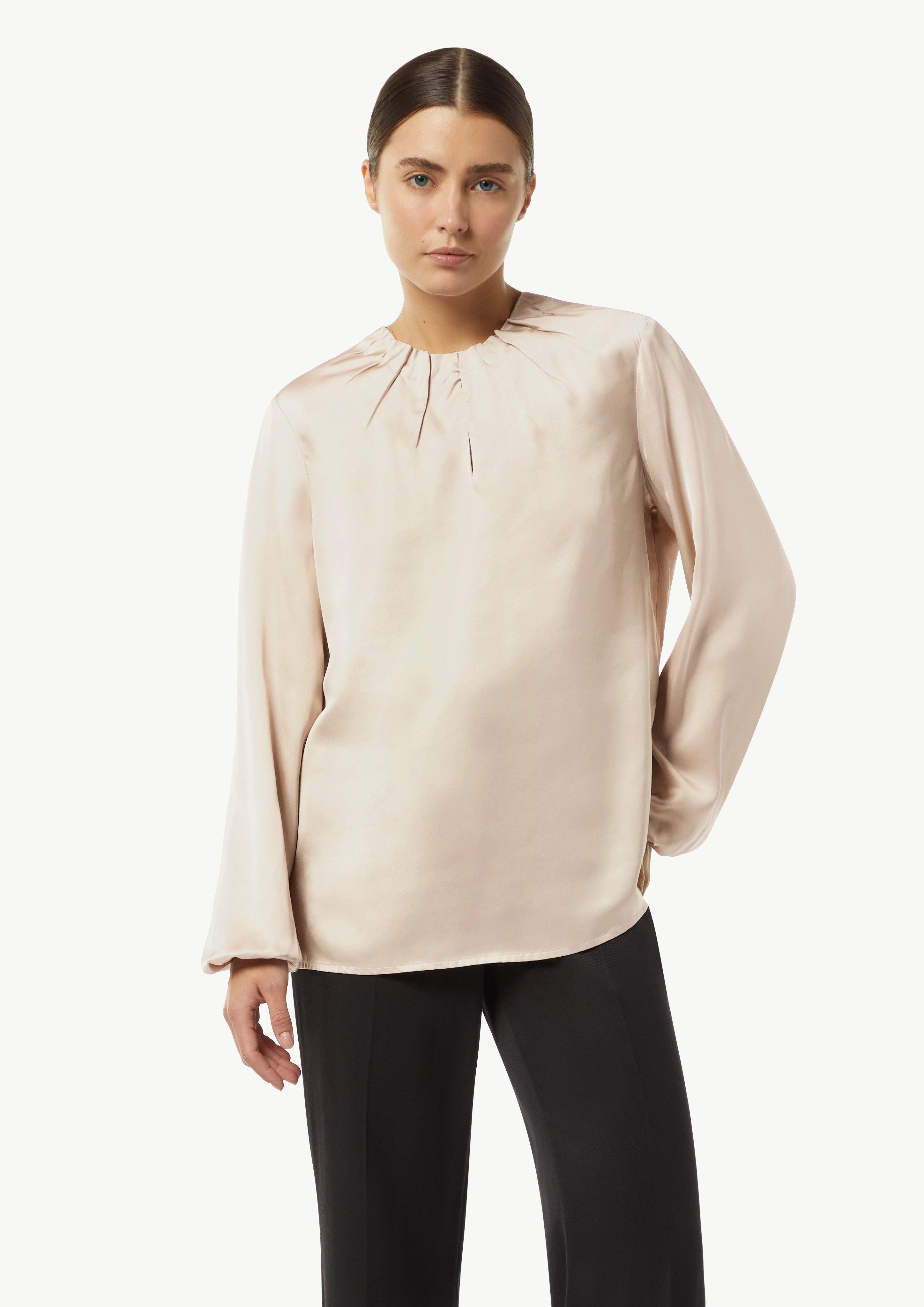 Langarmbluse Satin-Bluse mit Falten-Detail am Ausschnitt