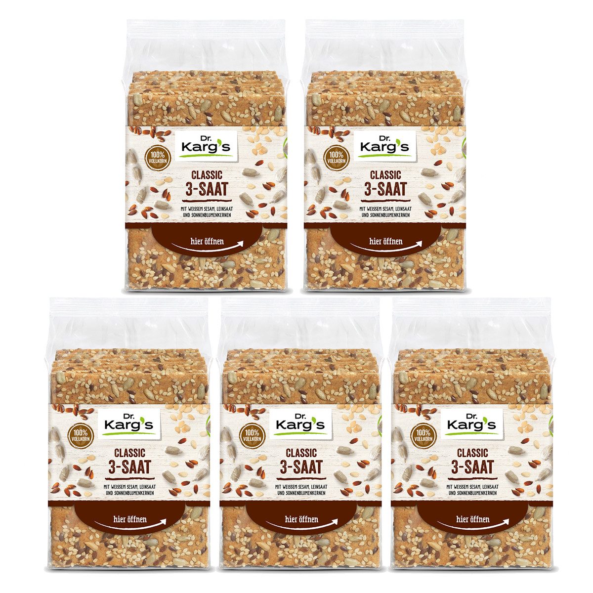 Dr. Kargs Brot, Dr. Kargs Classic 3 Saat Leinsamen Sonnenblumenkerne 200g 5er Pack