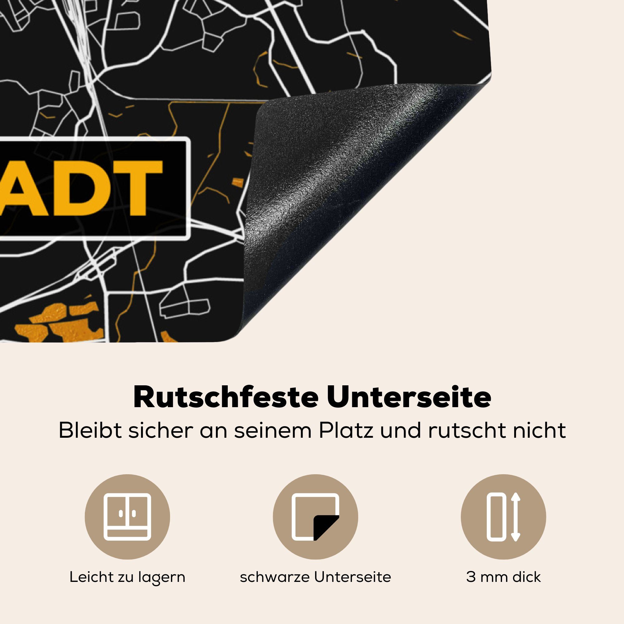 MuchoWow Herdblende-/Abdeckplatte Ingolstadt - Karte Stadtplan, küche Ceranfeldabdeckung, Gold - (1 Arbeitsplatte cm, - 78x78 tlg), für Deutschland - Vinyl