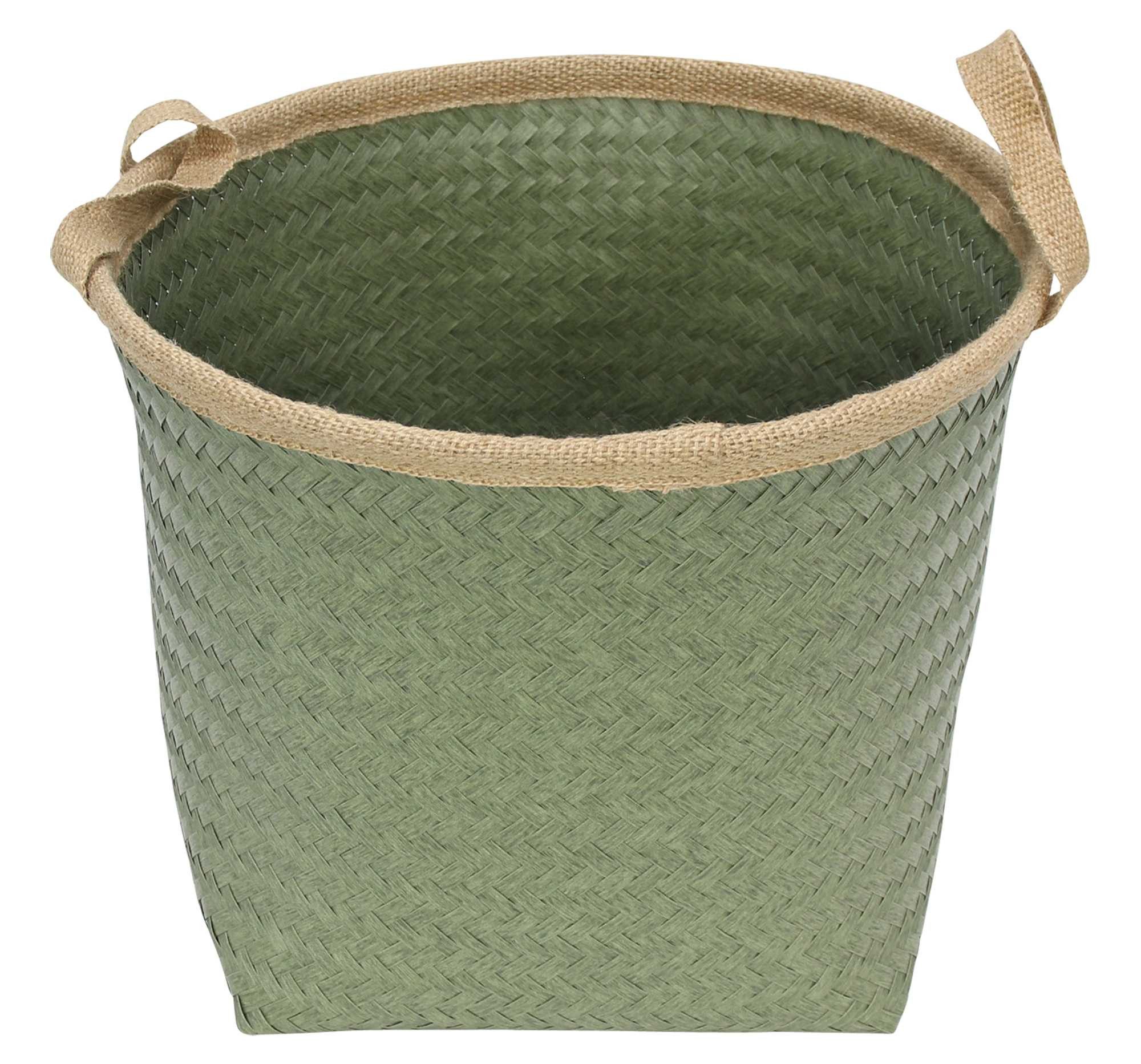 Dekoleidenschaft Aufbewahrungskorb "Soft" in grün, Ø 40 x 35 cm, Flechtkorb, Füllkorb, Ordnungskorb, aus PP geflochten