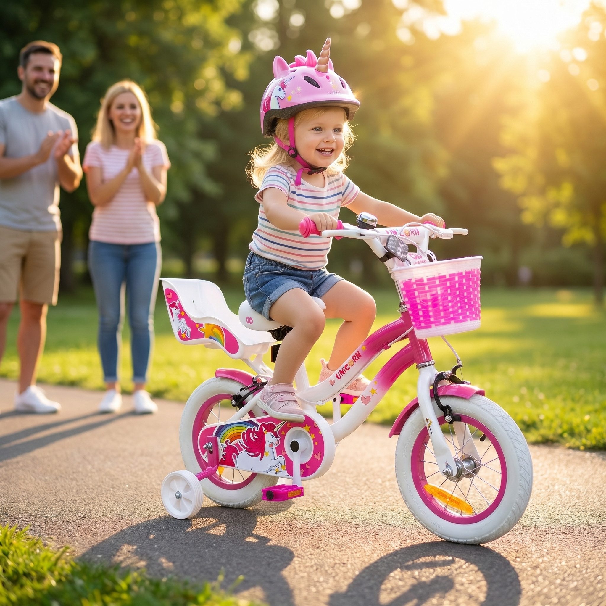 Kinderfahrrad Mädchen Kinder Fahrrad Unicorn inkl. Puppensitz & Fahrradkorb