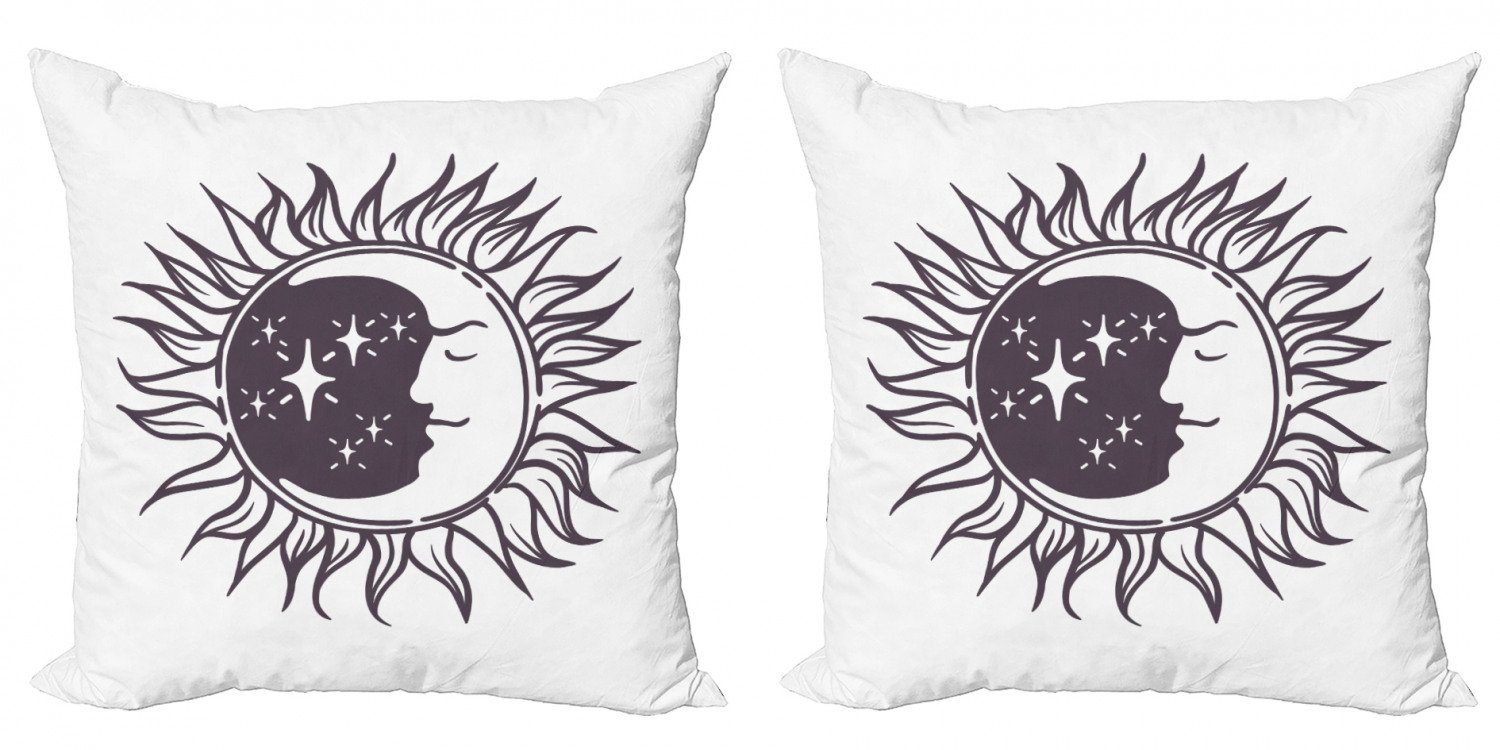 Kissenbezüge Modern Accent Doppelseitiger Digitaldruck, Abakuhaus (2 Stück), Mond-Strahlen Cartoon Crescent in Sun