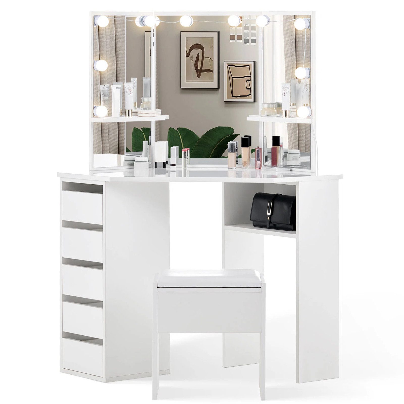 Ofcasa Schminktisch 114x55x140cm Eckschminktisch (2 Pakete), günstig online kaufen