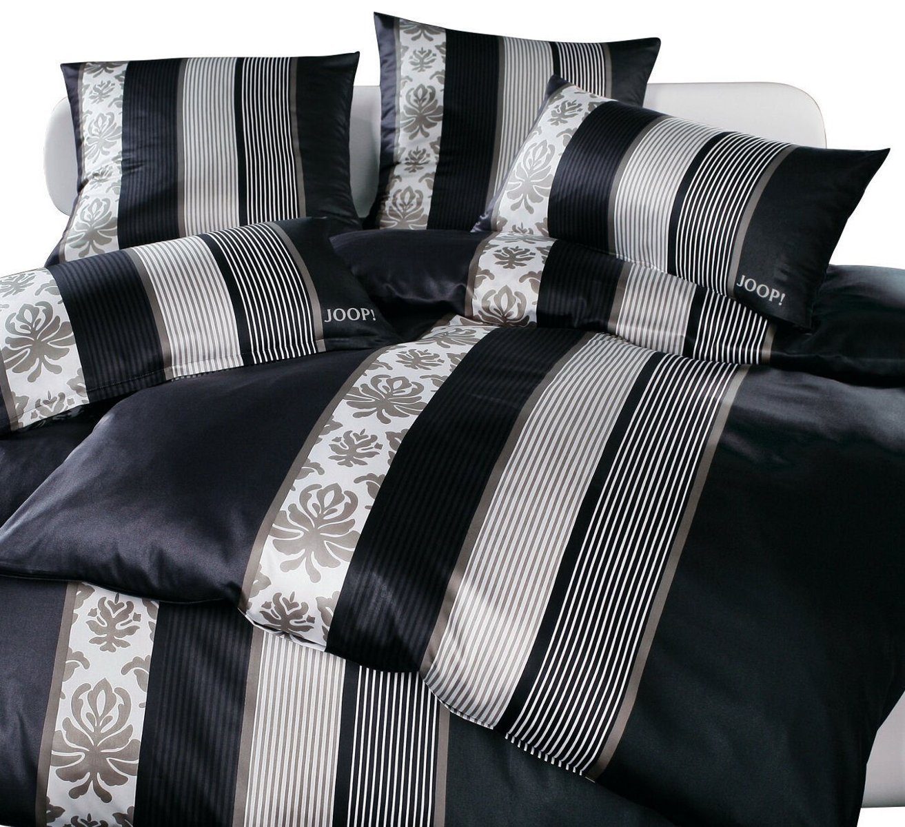 Bettwäsche »JOOP! Mako Satin Bettwäsche Ornament Stripes 4022/9 schwarz  155x220«, Joop!, Mit Reißverschluss online kaufen | OTTO