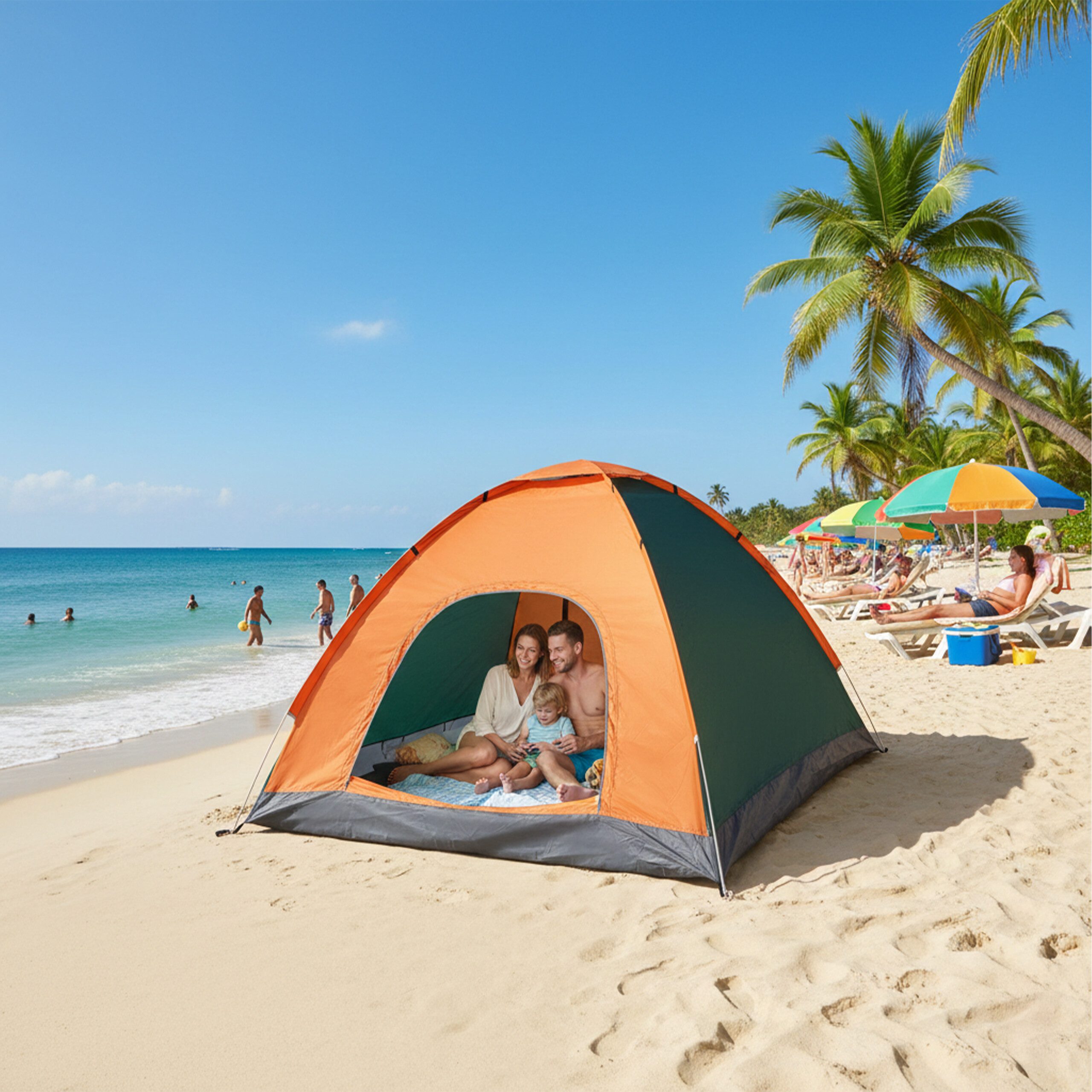 relaxdays Wurfzelt Pop Up Zelt Strand, Orange-Grün