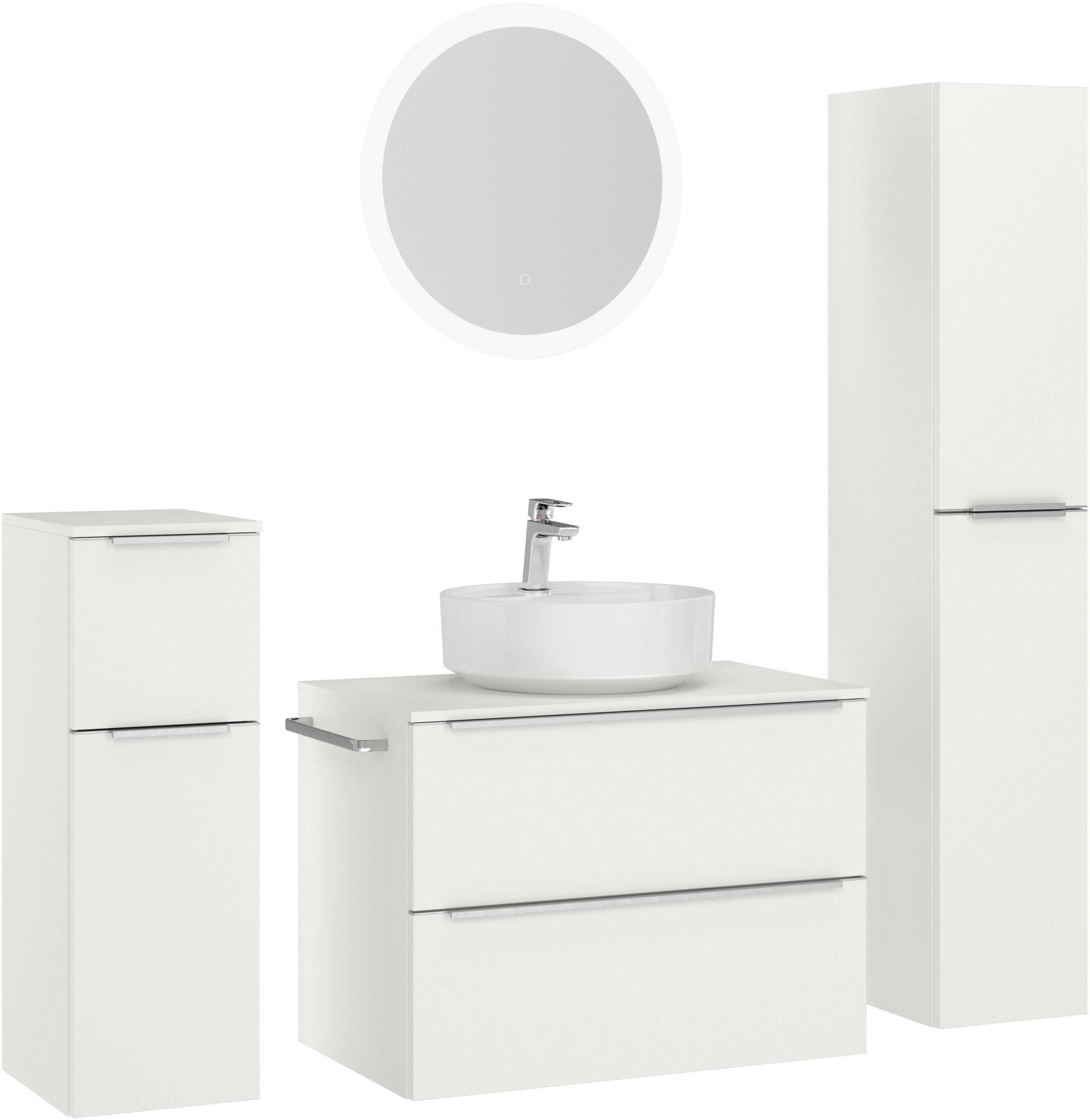 nobilia® Badmöbel-Set Alvene, (4-St., vormontiert, mit Soft-Close), inkl. Spiegel mit Touch-Sensor, in vier Breiten