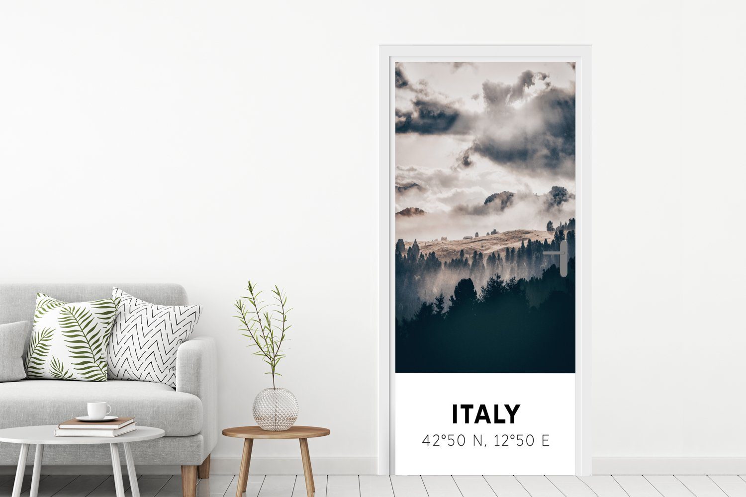 (1 Türtapete Baum, Tür, Türaufkleber, Nebel St), Fototapete - - Matt, Italien bedruckt, für - cm 75x205 MuchoWow Wald