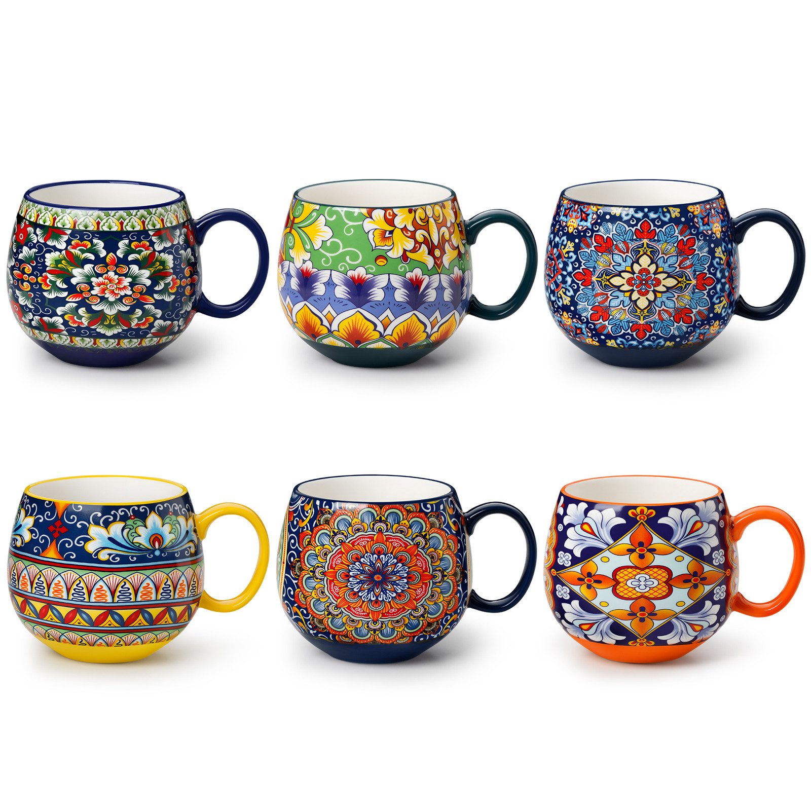 vancasso Becher 6-tlg Porzellan Becher, Kaffeebecher, Teebecher, Boho-Stil, 6-tlg., Porzellan