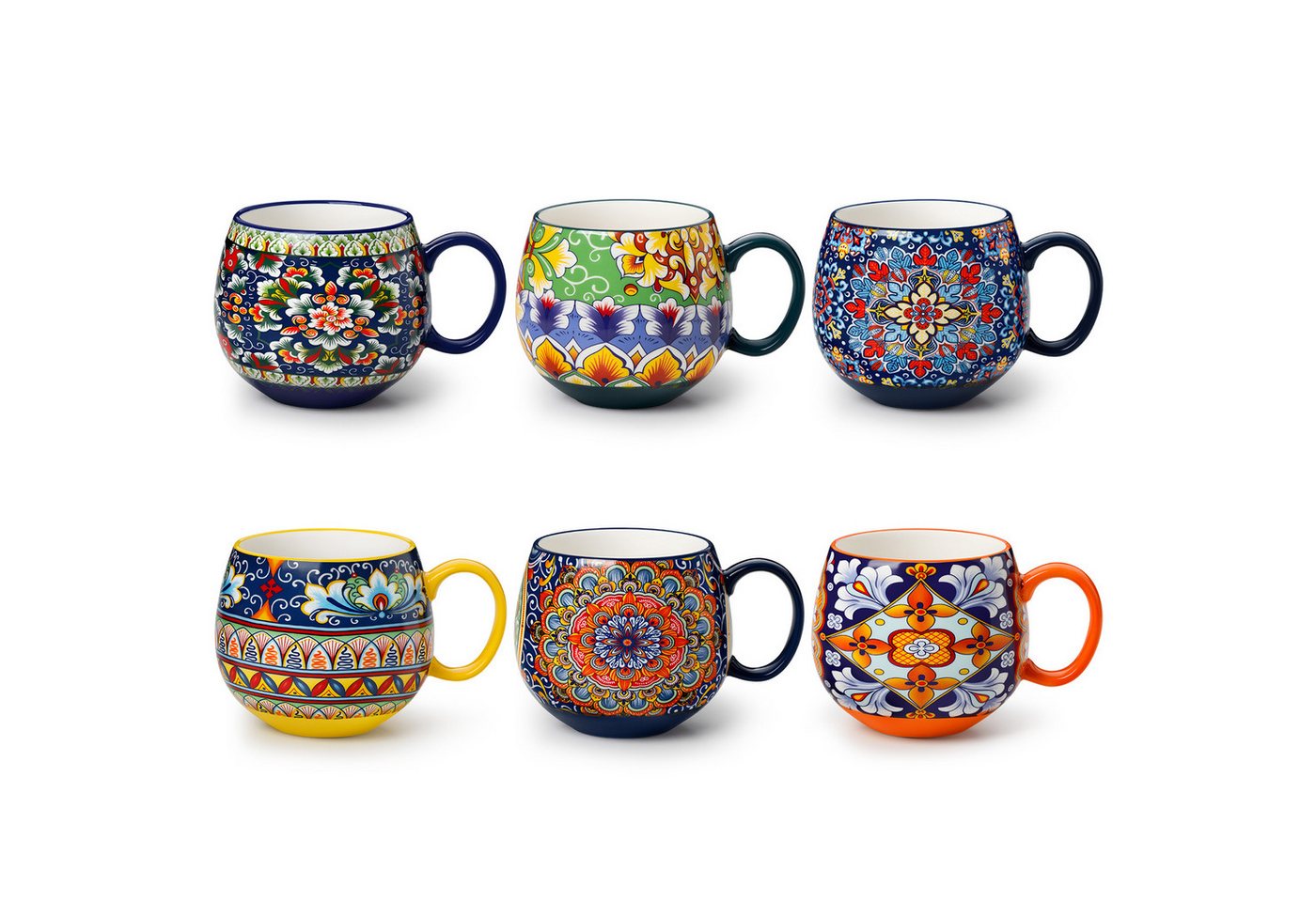 vancasso Becher 6-tlg Porzellan Becher, Kaffeebecher, Teebecher, Boho-Stil, 6-tlg., Porzellan