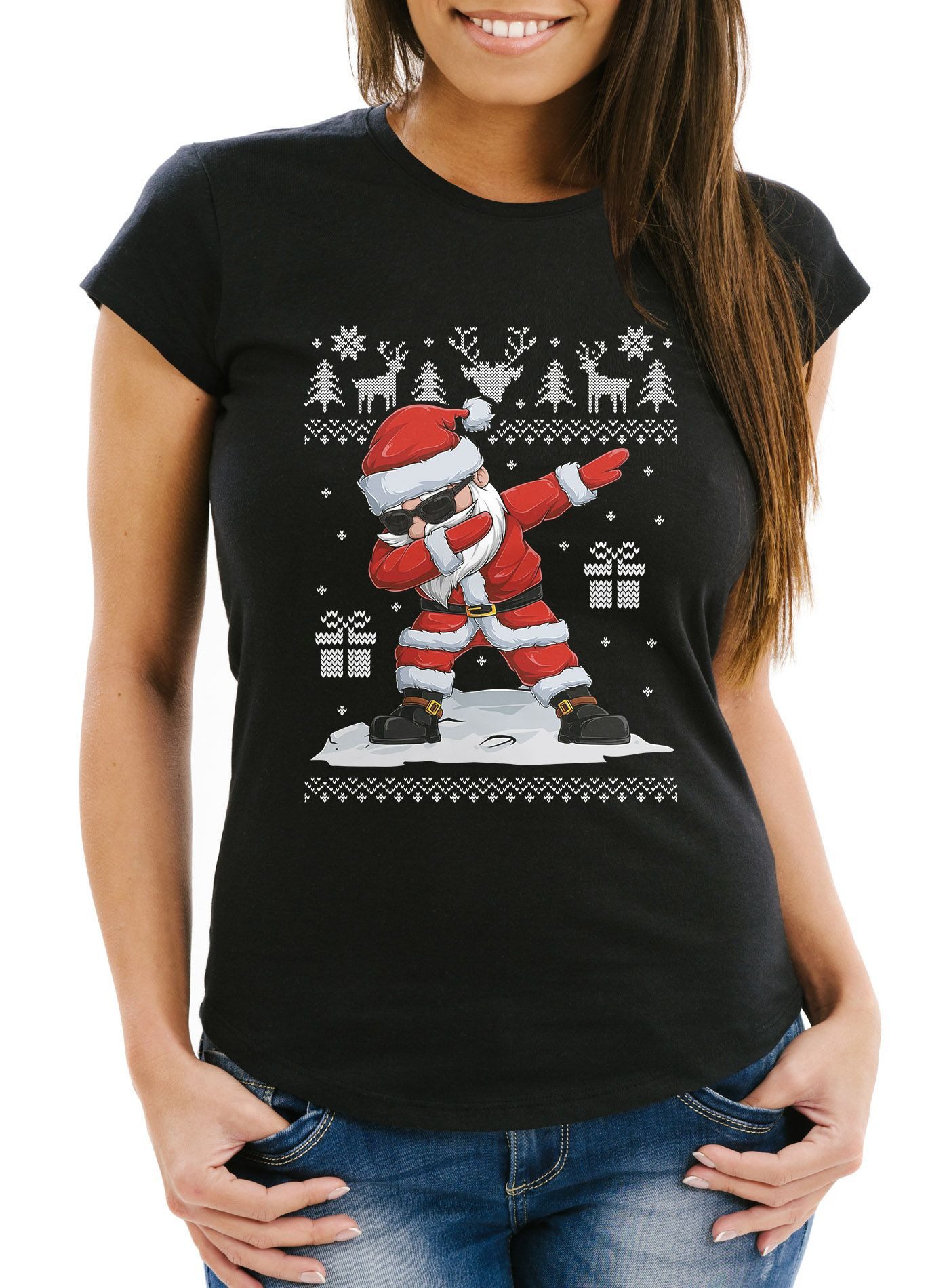 Print-Shirt Damen T-Shirt Weihnachten Dabbing Santa Weihnachtsmann Dab Fun-Shirt