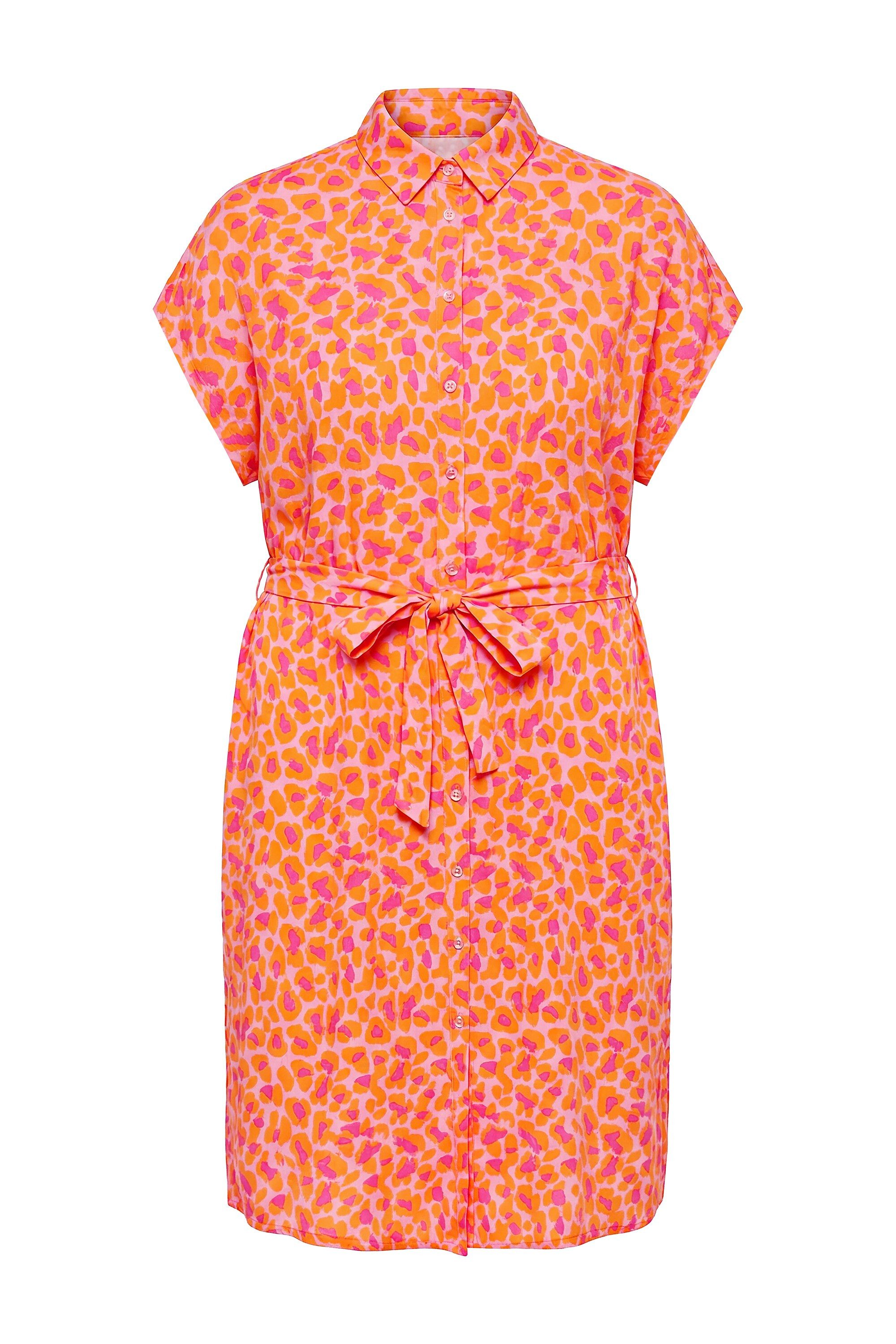 Hemdblusenkleid Midikleid oversized Color-Leo Bindegürtel
