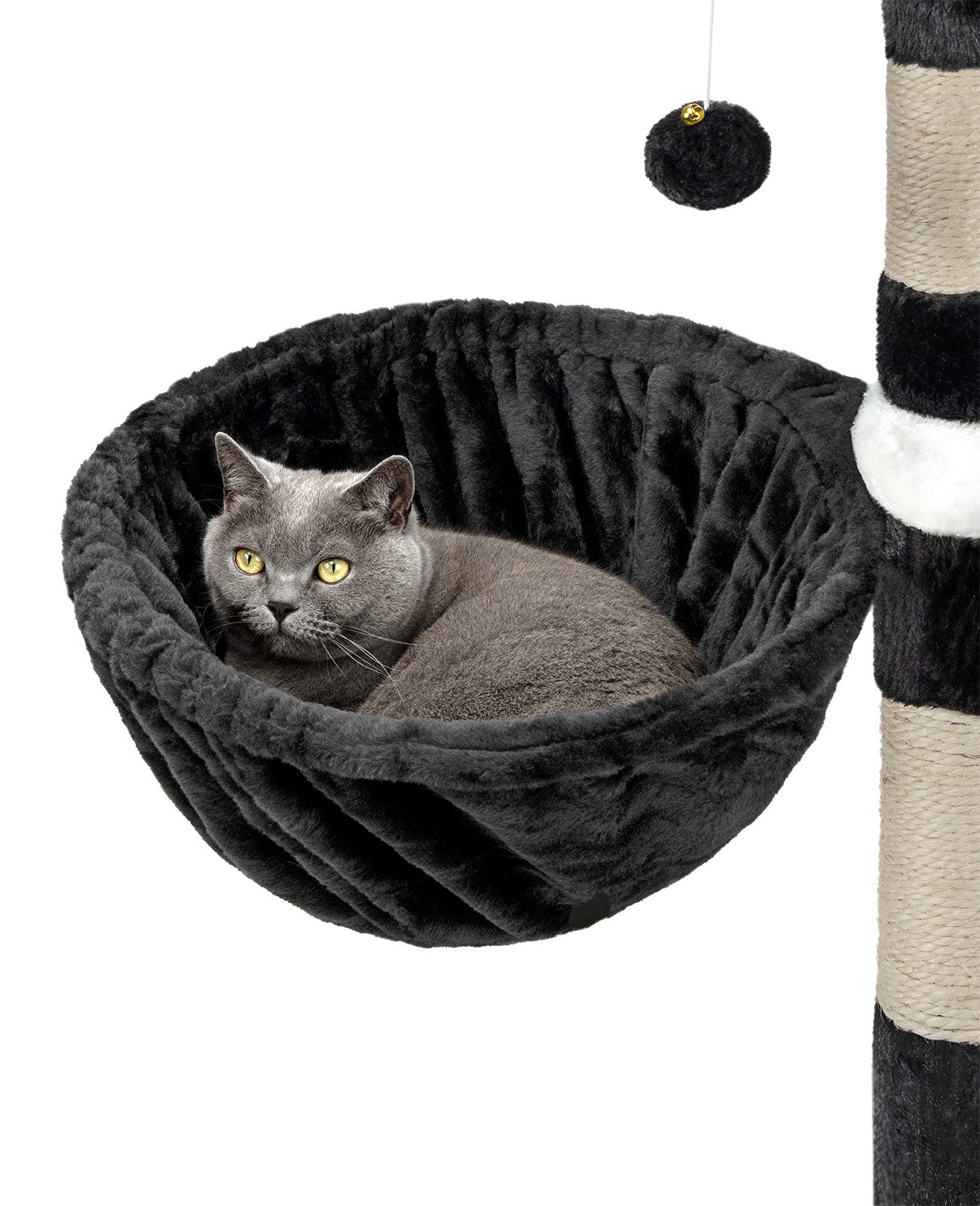 lionto Kratzbaum-Liegemulde 2er Set 40 cm Durchmesser, 25 cm Tiefe, schwarz, Plüsch, Hängematte mit stabilem Metallrahmen & Kuschelbezug