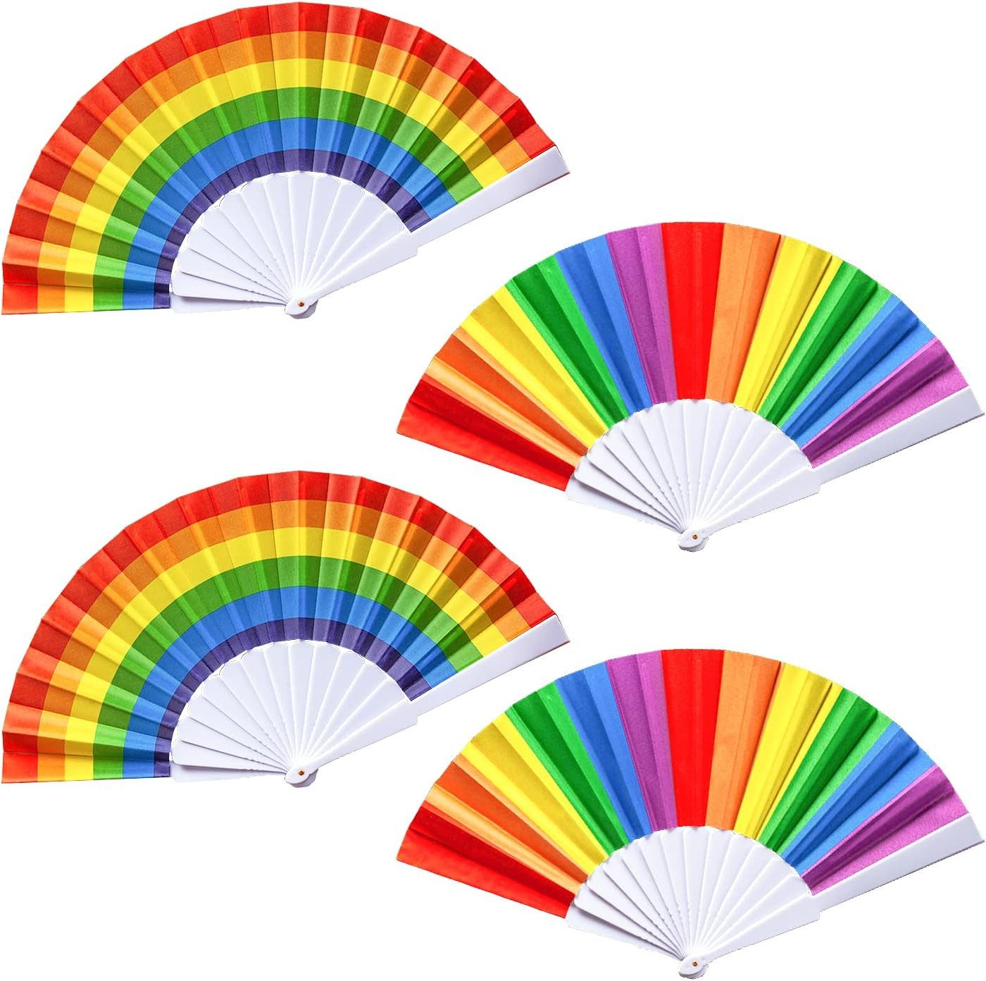 FELIXLEO Handfächer 4er Set Regenbogen Faltfächer Bunt Party