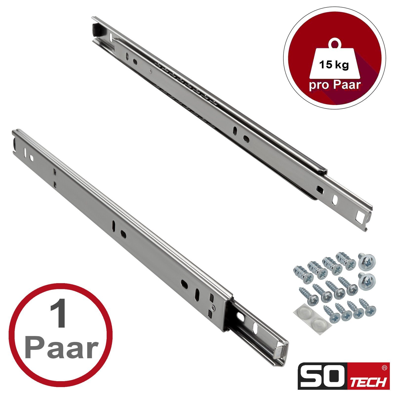 SO-TECH® Auszug Teilauszüge KT-15-H27-NF-MS Standardausführung, Traglast 15, Länge 300 mm mit Entriegelungsfunktion inkl. Schraubenset