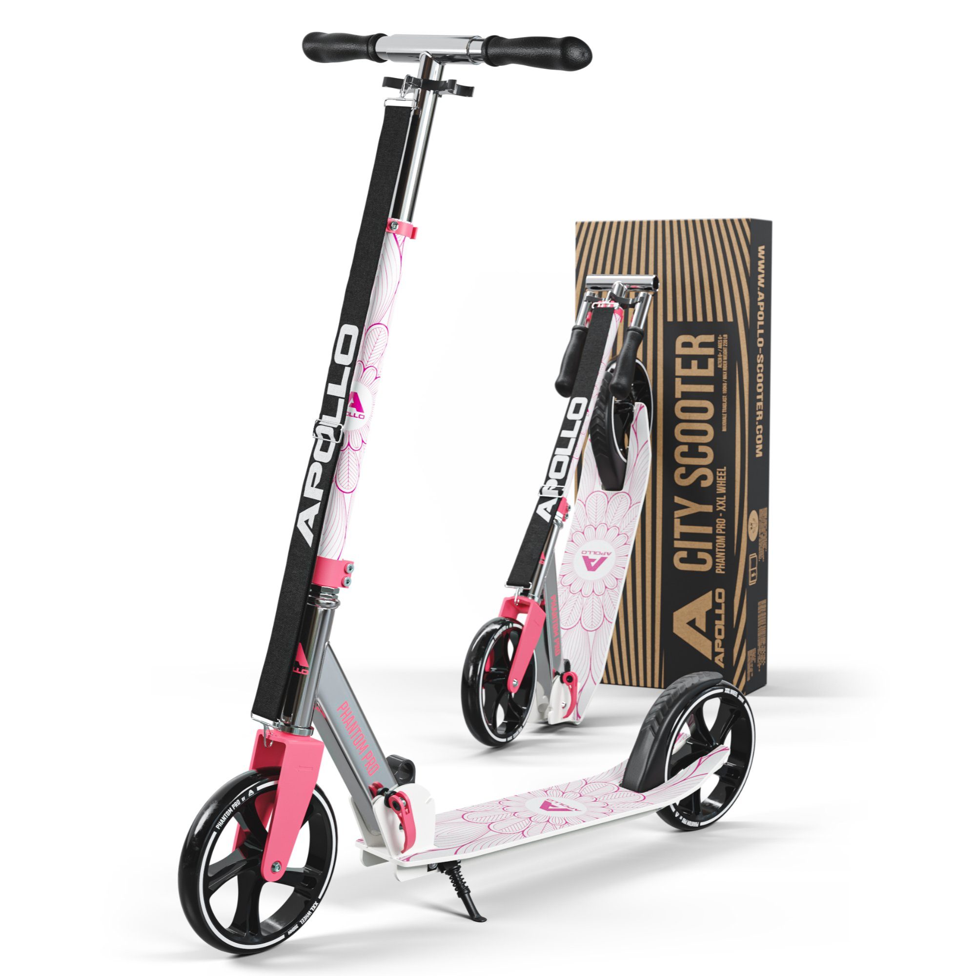 Apollo Cityroller City Scooter - Phantom Pro - Klappbarer City Roller für Kinder, Höhenverstellbar - Tretroller für Erwachsene - Roller Pink