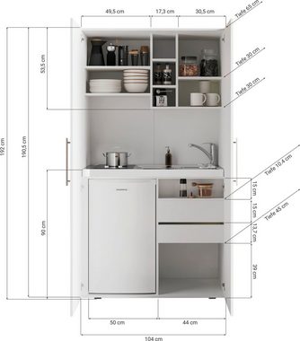 RESPEKTA Küche Peter, mit Duo Kochfeld, wahlweise mit Mikrowelle, Korpus Weiß, Breite 104 cm, in exclusiver Konfiguration für OTTO