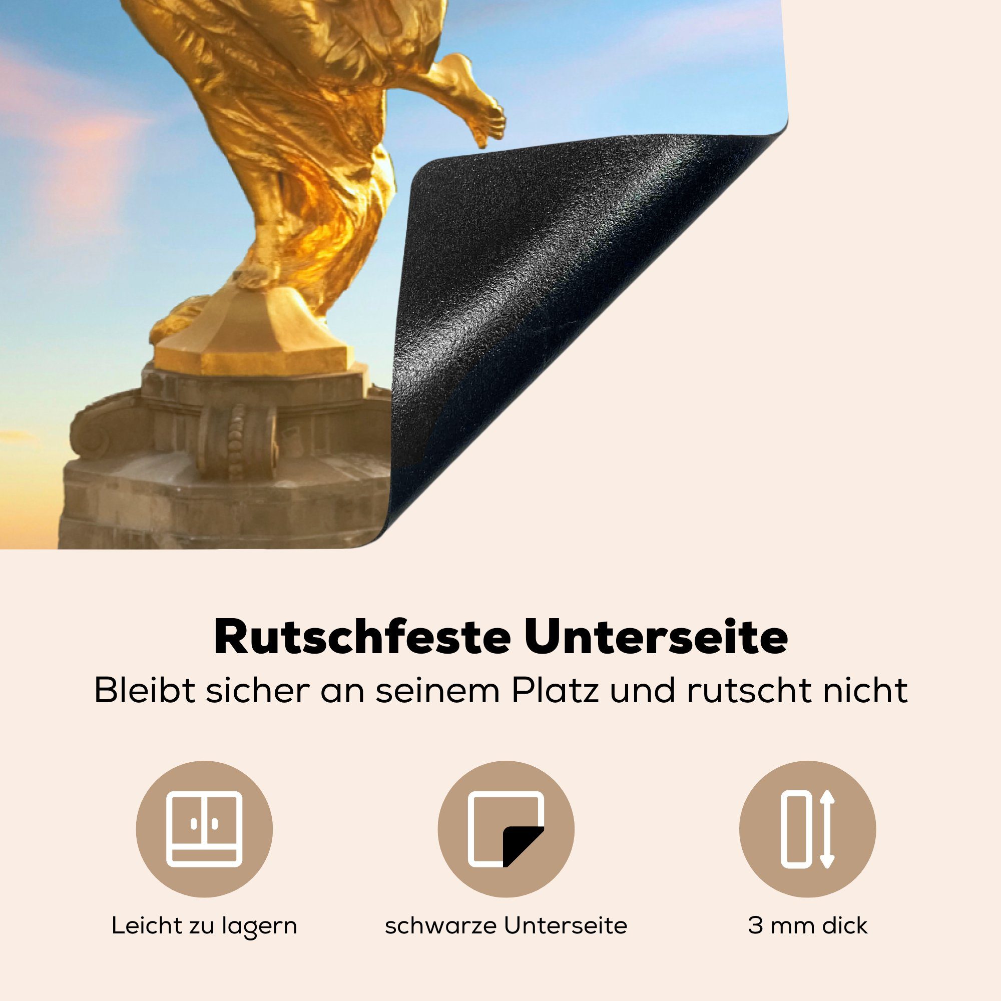 Mexiko die Schutz Gold, küche, 81x52 cm, (1 für MuchoWow Induktionskochfeld Vinyl, tlg), - Herdblende-/Abdeckplatte - Ceranfeldabdeckung Statue