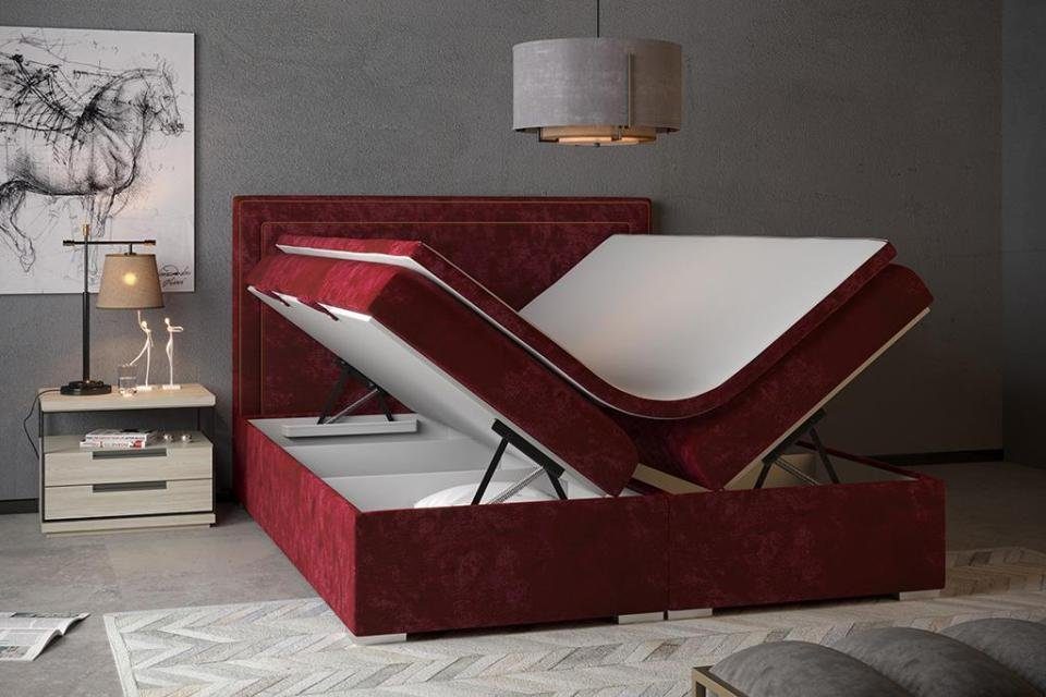 JVmoebel Bett Boxspring Design Bett Hotel Doppel Betten Luxus Polster Bettkasten Rot