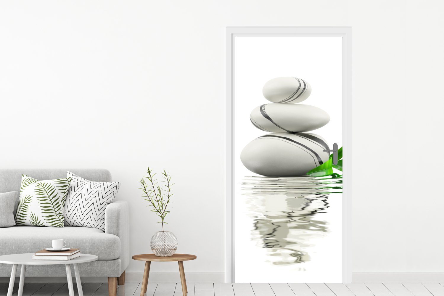 MuchoWow Türtapete Zen-Steine im Wasser, Matt, bedruckt, (1 St), Selbstklebende Tapete, Folie für Möbel, 75x205 cm