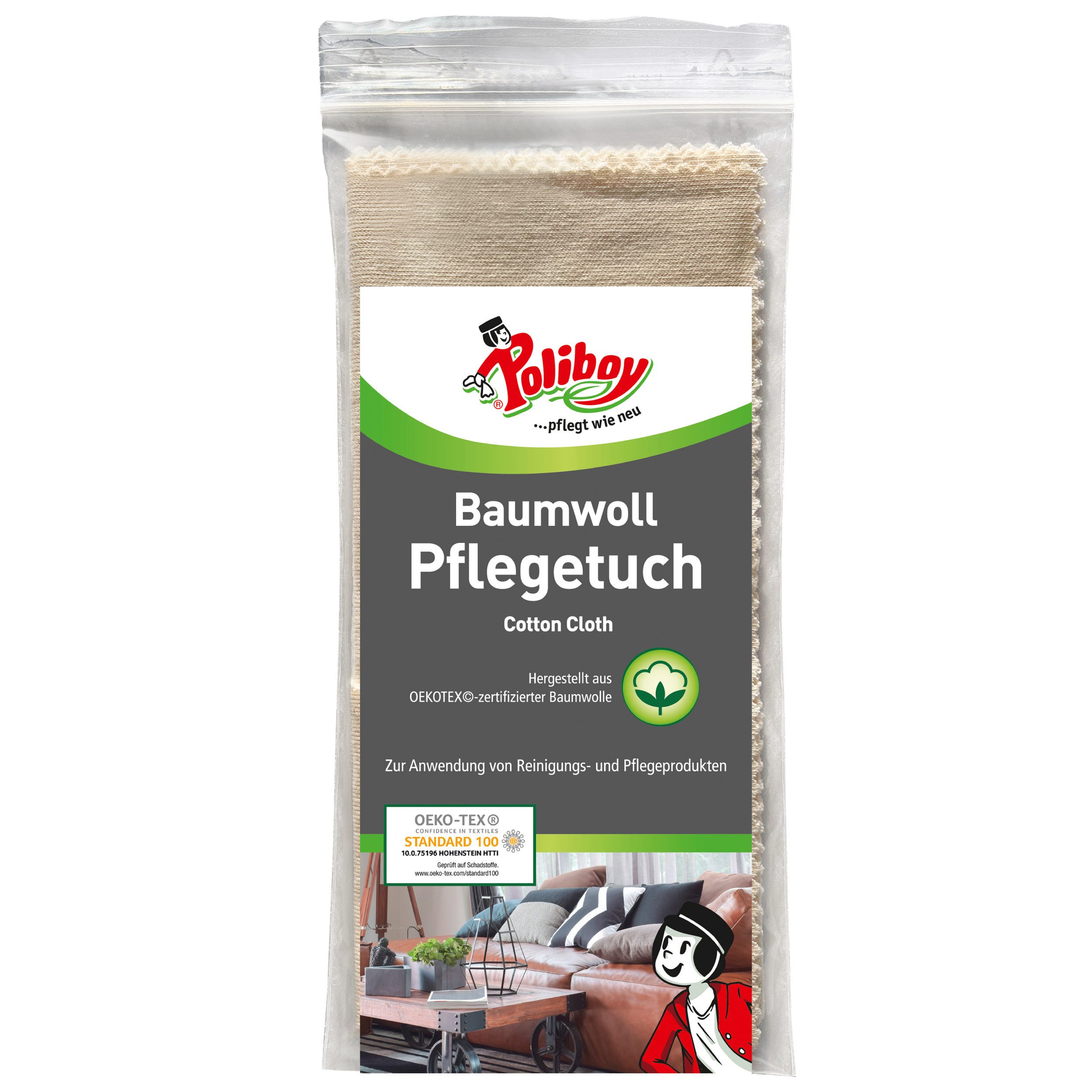 poliboy Baumwoll Pflegetuch - zur kratzfreien, einfachen Reinigung Pflegetuch (33x25 cm, zum Auftragen von Reinigungsmitteln - Made in Germany)
