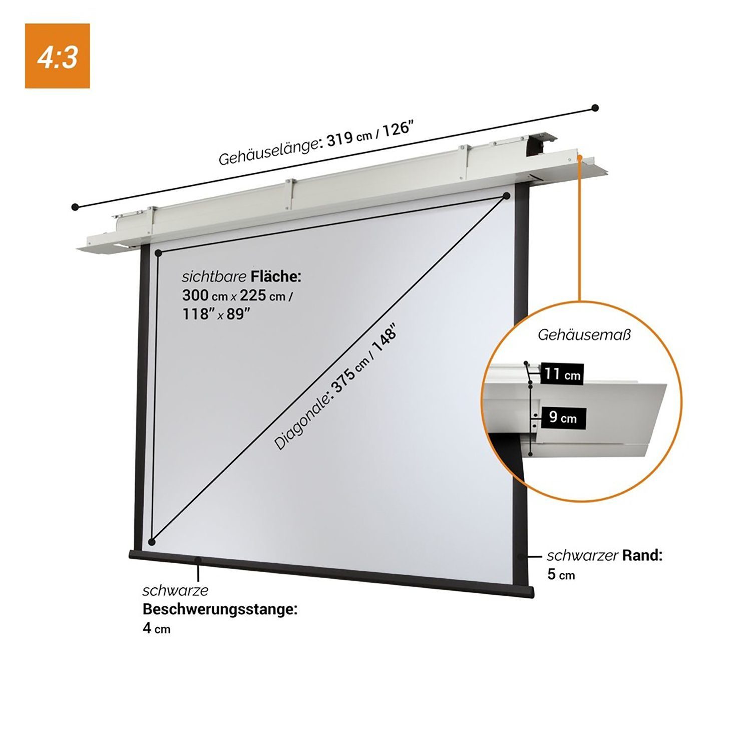 Motor x Gain (300 4:3, Celexon 225cm, Leinwand 1,2) Motorleinwand Expert