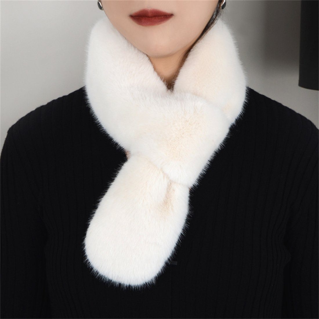 DÖRÖY Modeschal Damen Winter Kunstfell Plüsch Schal, Mode verdickt warmen Schal Weiß