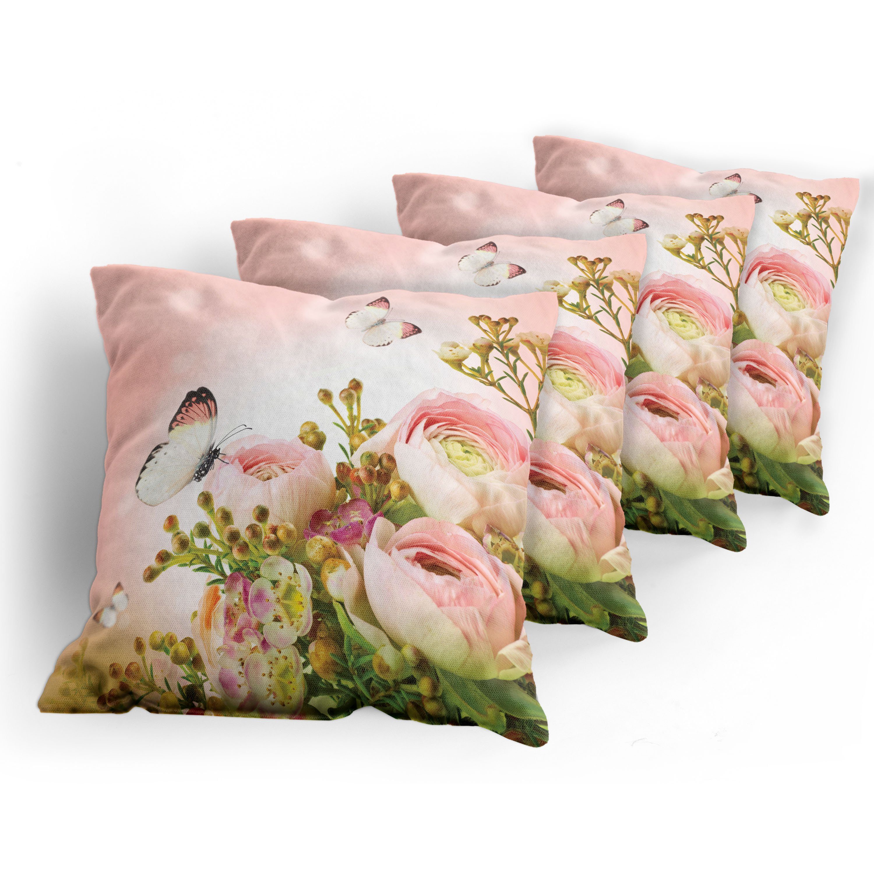 Blühende Roses Schmetterling (4 Doppelseitiger Feminine Modern Kissenbezüge Digitaldruck, Accent Abakuhaus Stück),